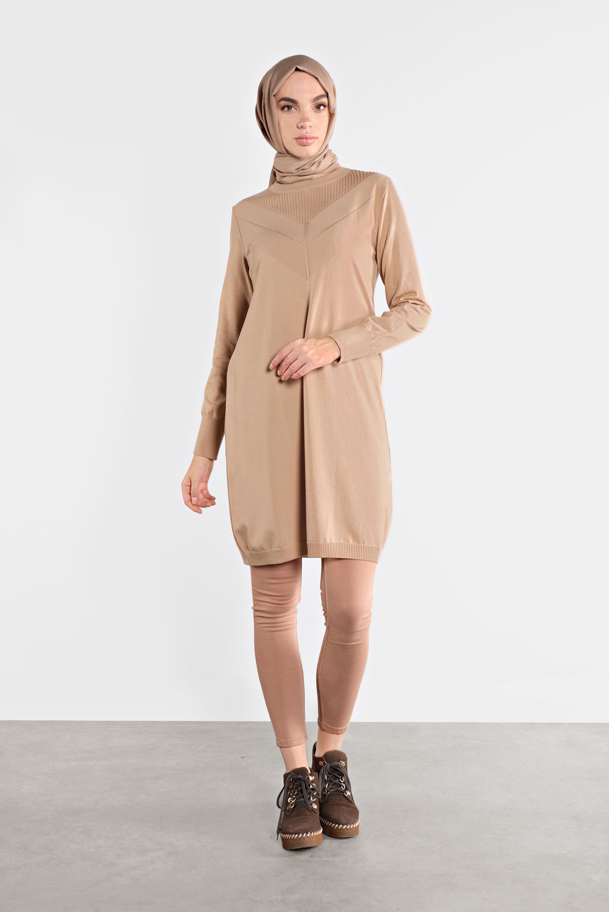 Vêtements hijab BRUN TUNIQUE EN TRICOT 41068 