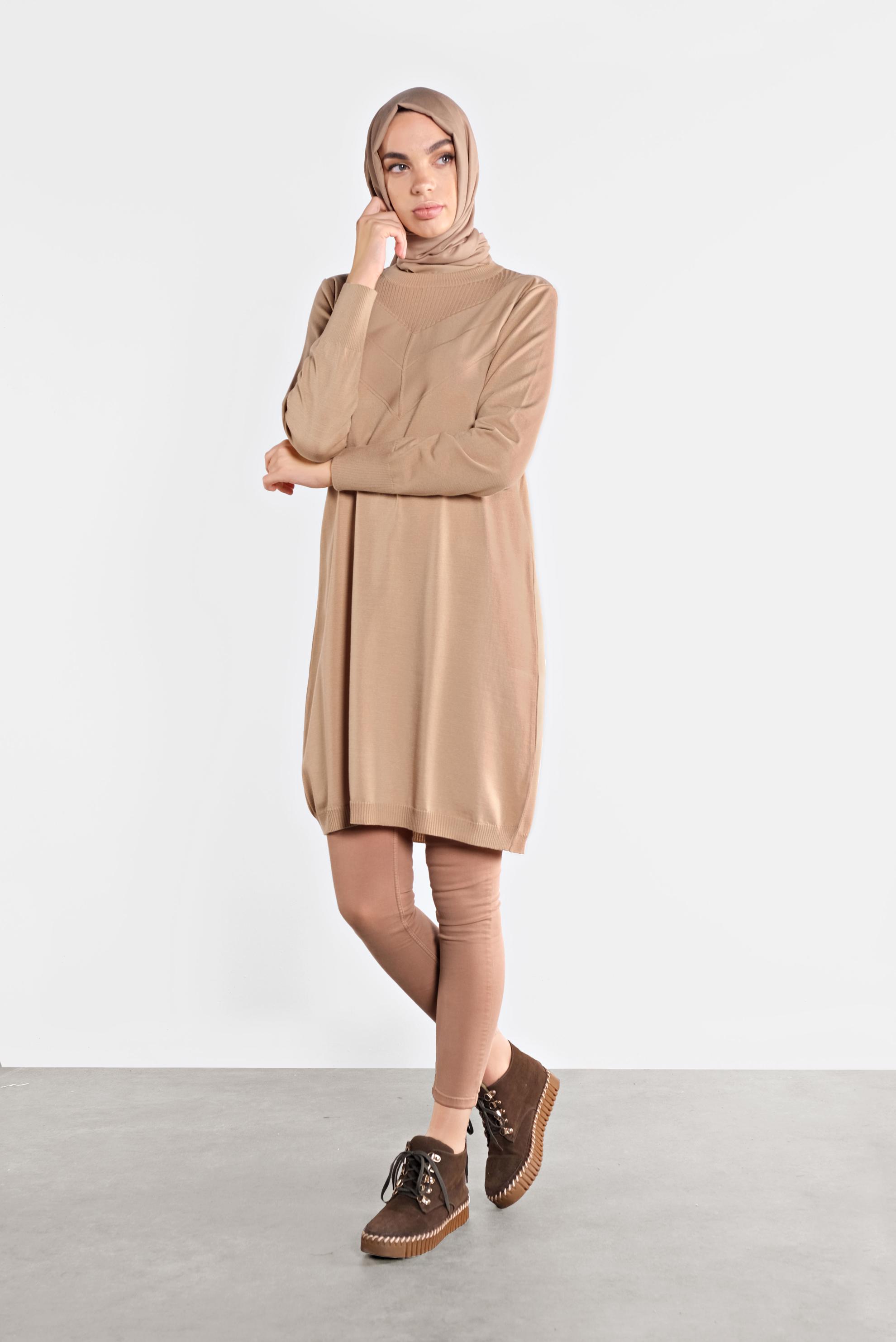 Vêtements hijab BRUN TUNIQUE EN TRICOT 41068 