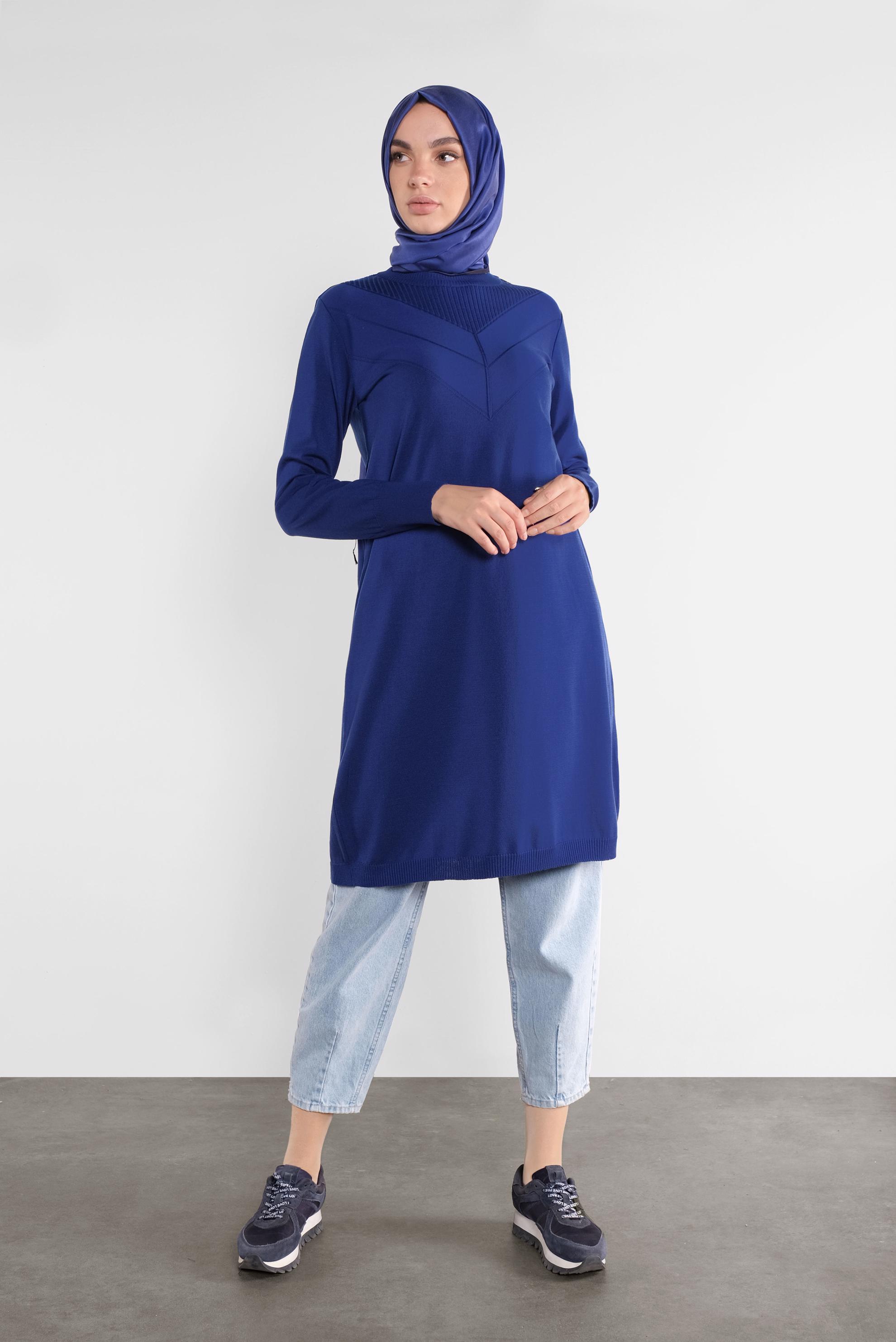 Tesettür giyim LACİVERT TRİKO TUNİK 41068