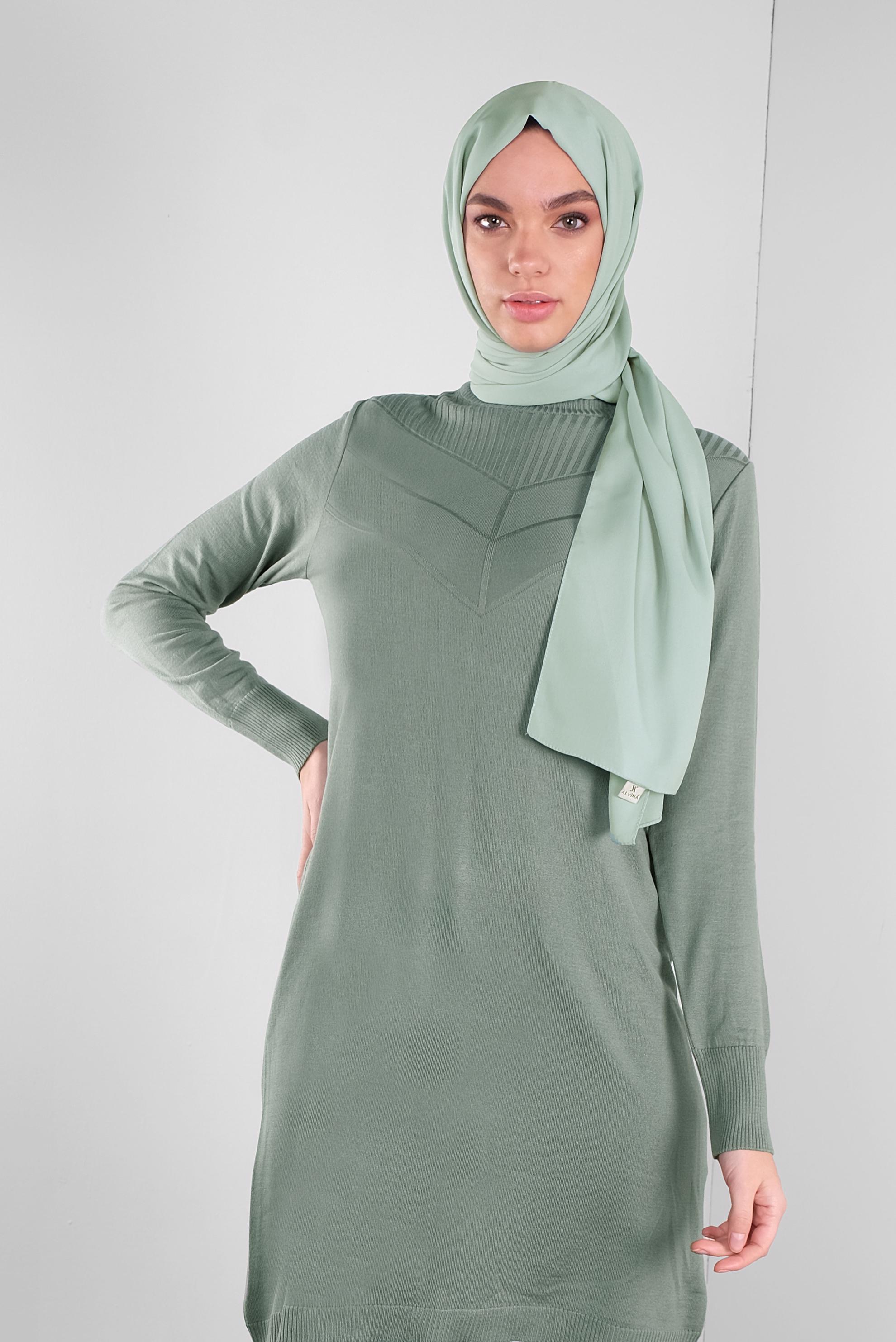 Tesettür giyim YEŞİL TRİKO TUNİK 41068