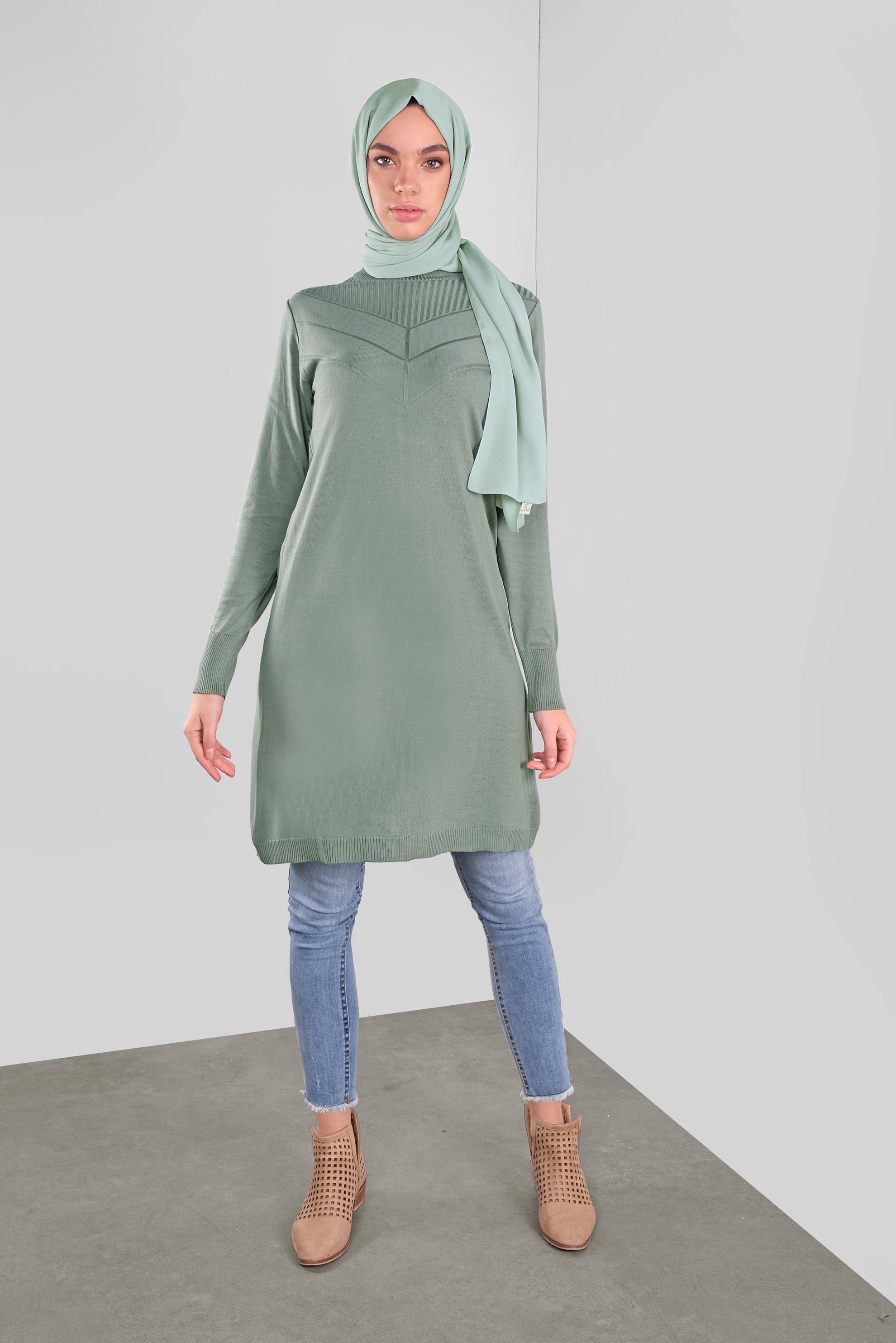 Tesettür giyim YEŞİL TRİKO TUNİK 41068