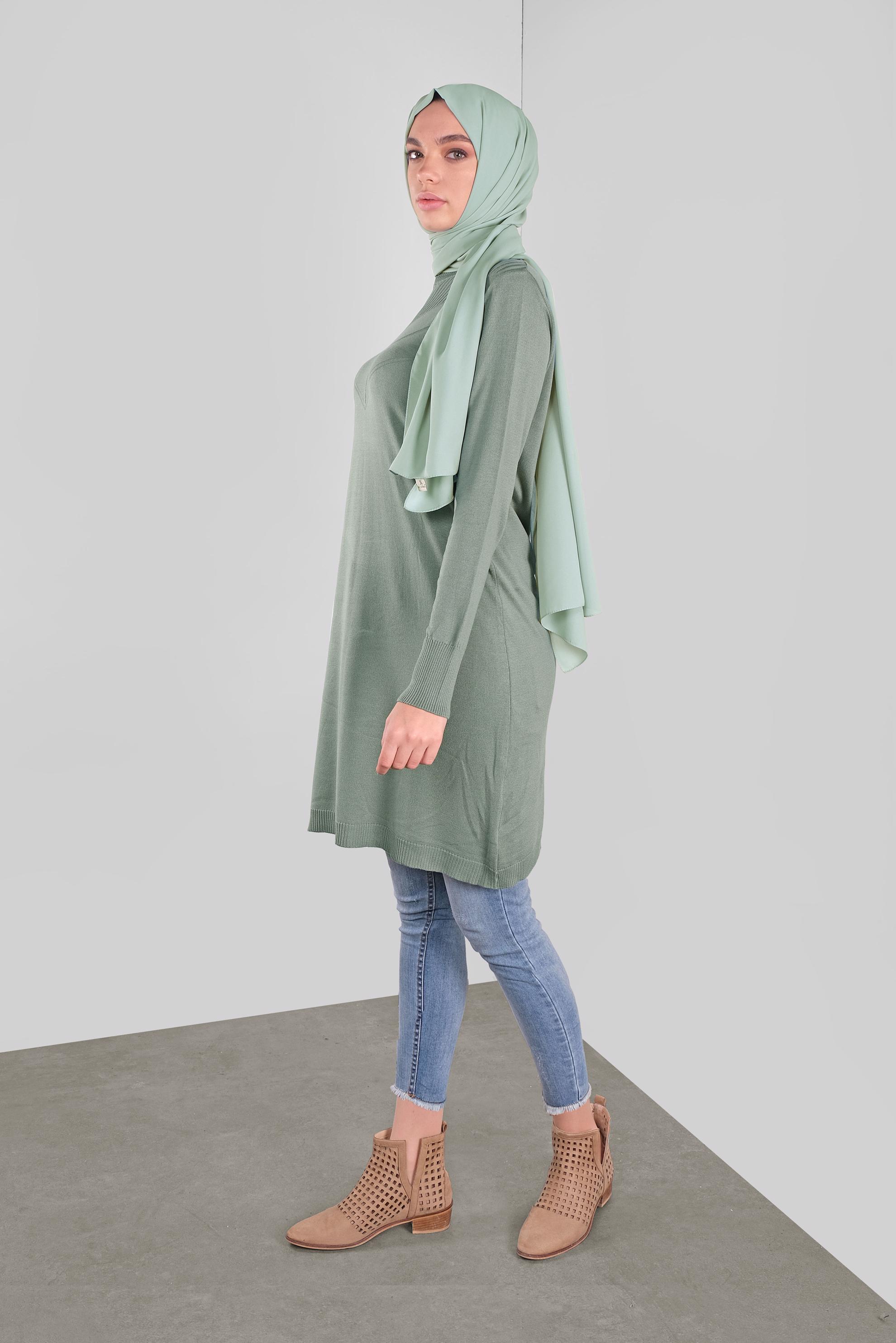 Tesettür giyim YEŞİL TRİKO TUNİK 41068