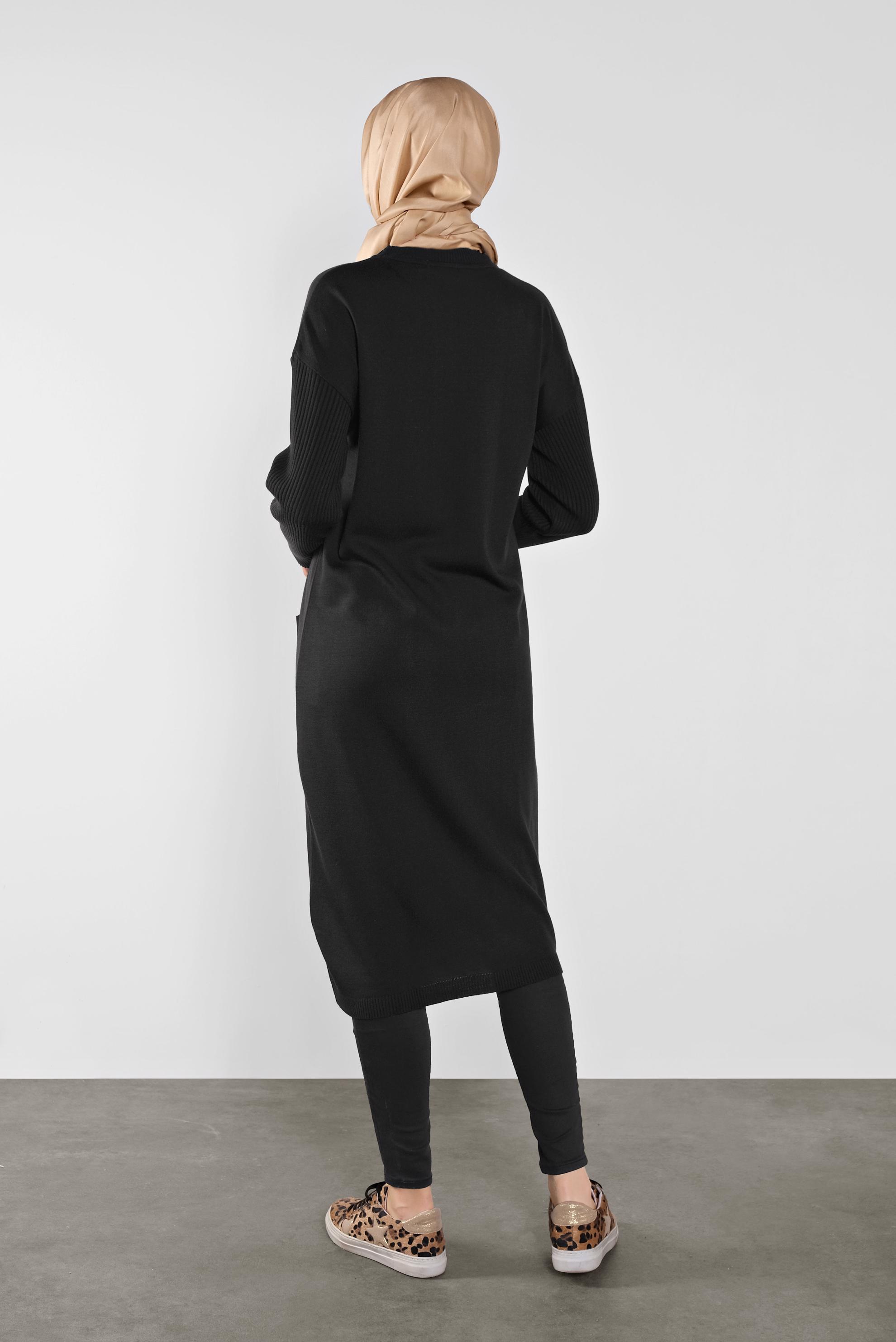 Tesettür giyim SİYAH CEP DETAYLI TRİKO TUNİK 41069 