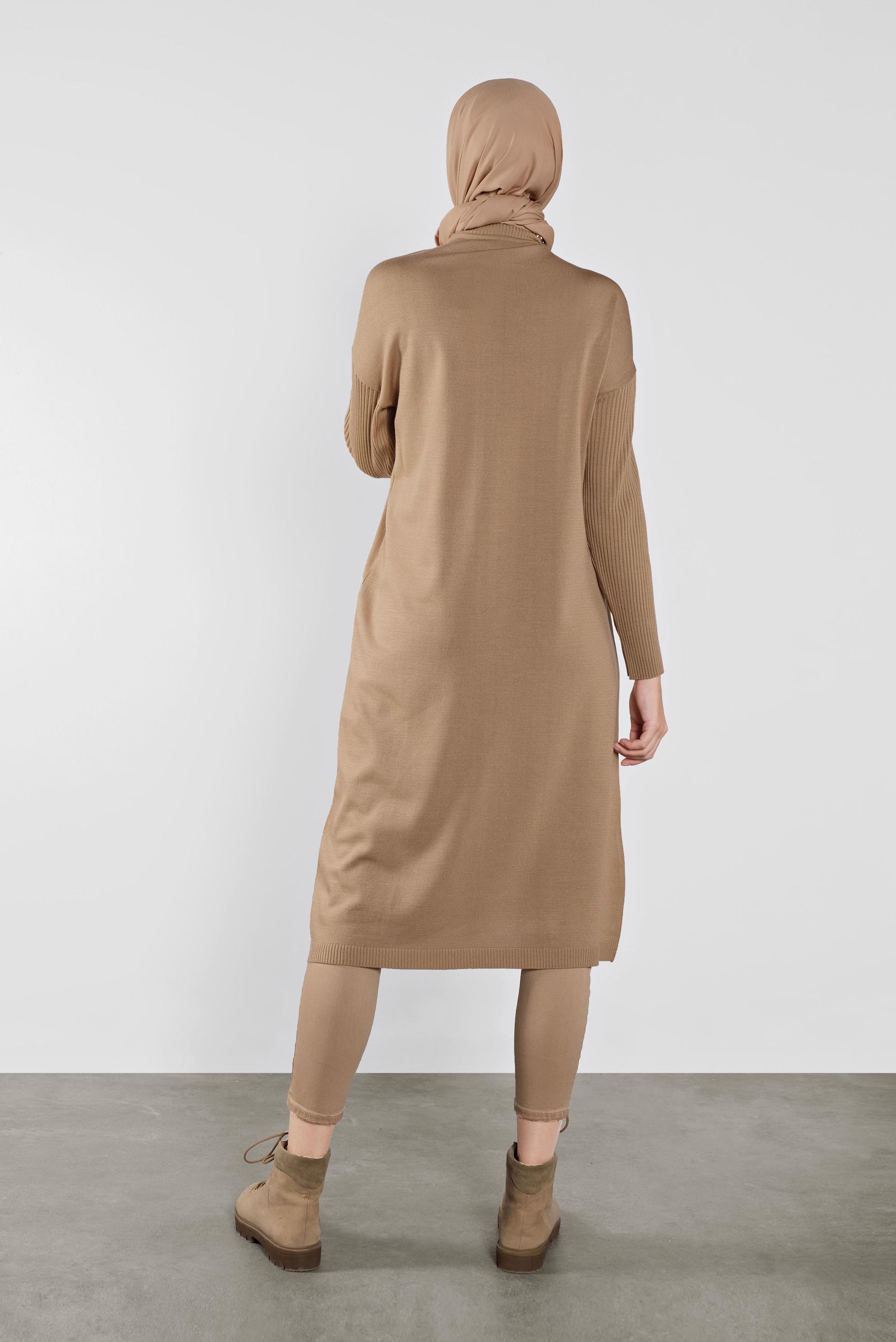 Tesettür giyim KAHVE CEP DETAYLI TRİKO TUNİK 41069 