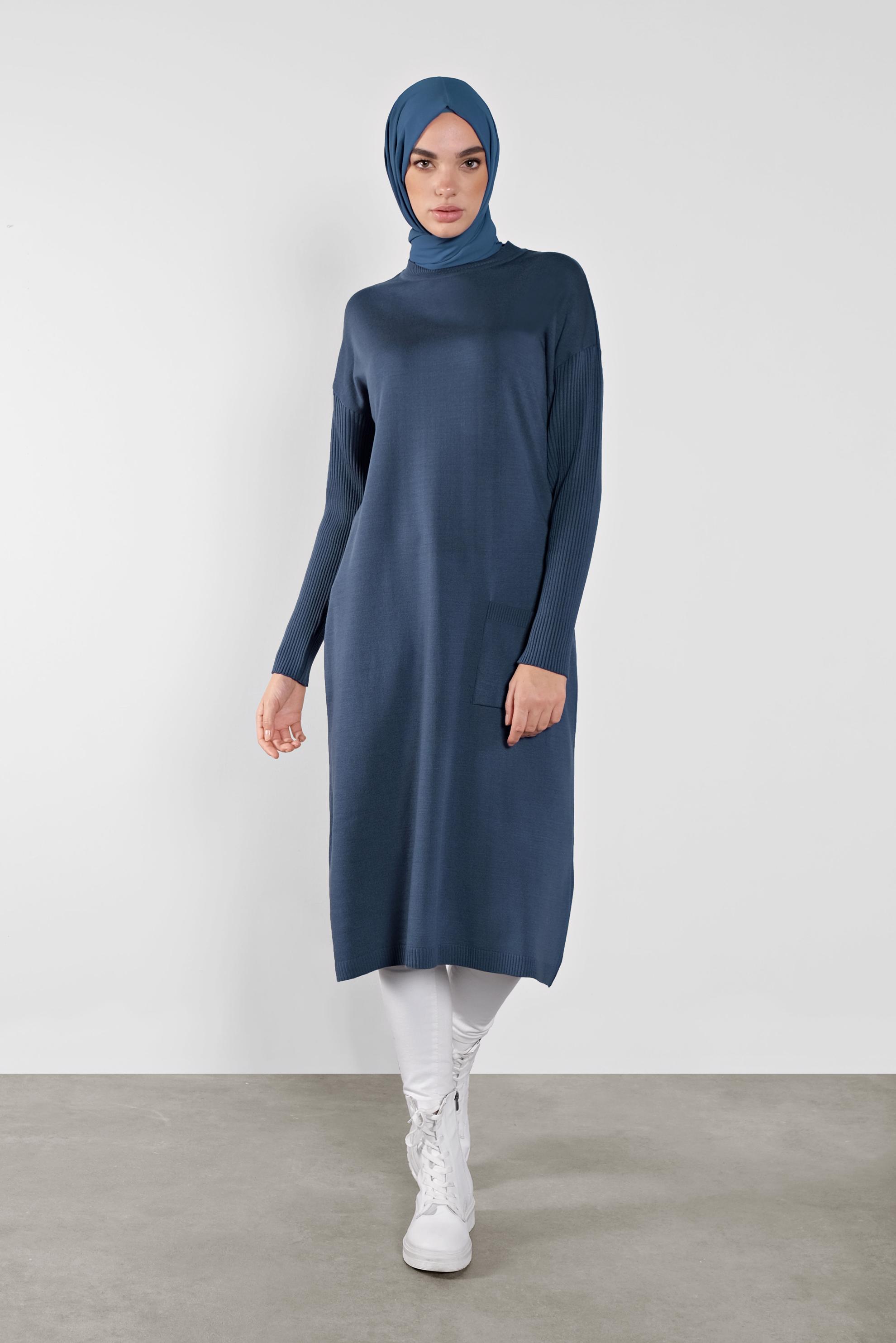 Tesettür giyim LACİVERT CEP DETAYLI TRİKO TUNİK 41069 