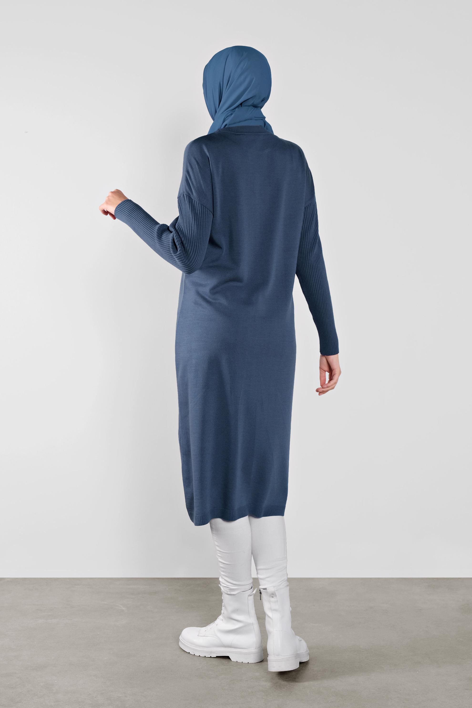 Tesettür giyim LACİVERT CEP DETAYLI TRİKO TUNİK 41069 