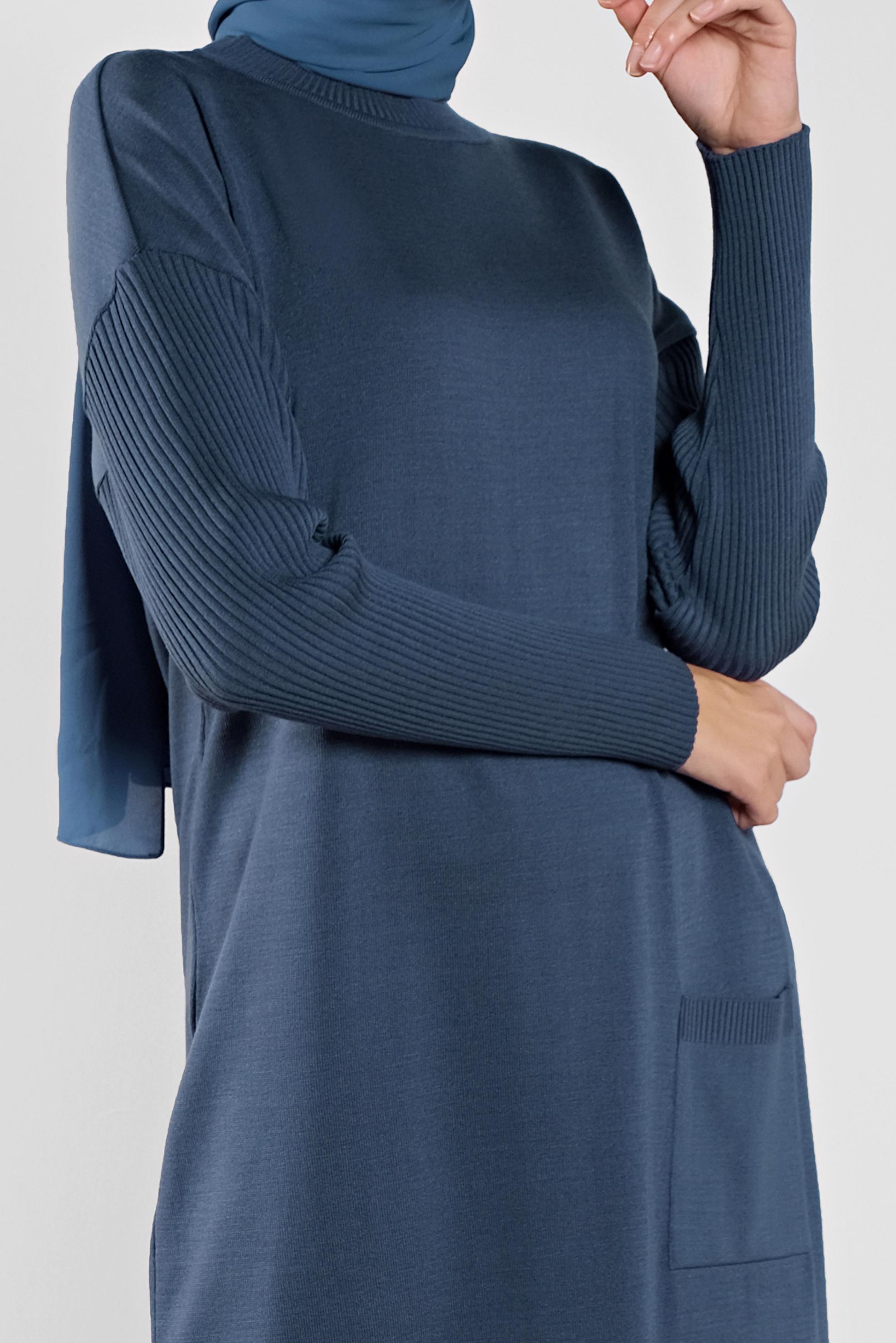 Tesettür giyim LACİVERT CEP DETAYLI TRİKO TUNİK 41069 