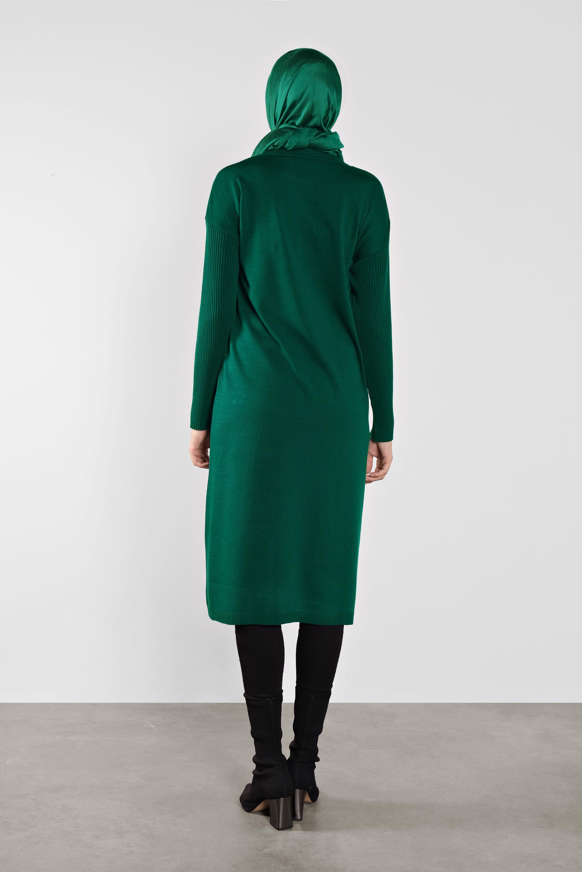 Tesettür giyim YEŞİL CEP DETAYLI TRİKO TUNİK 41069 