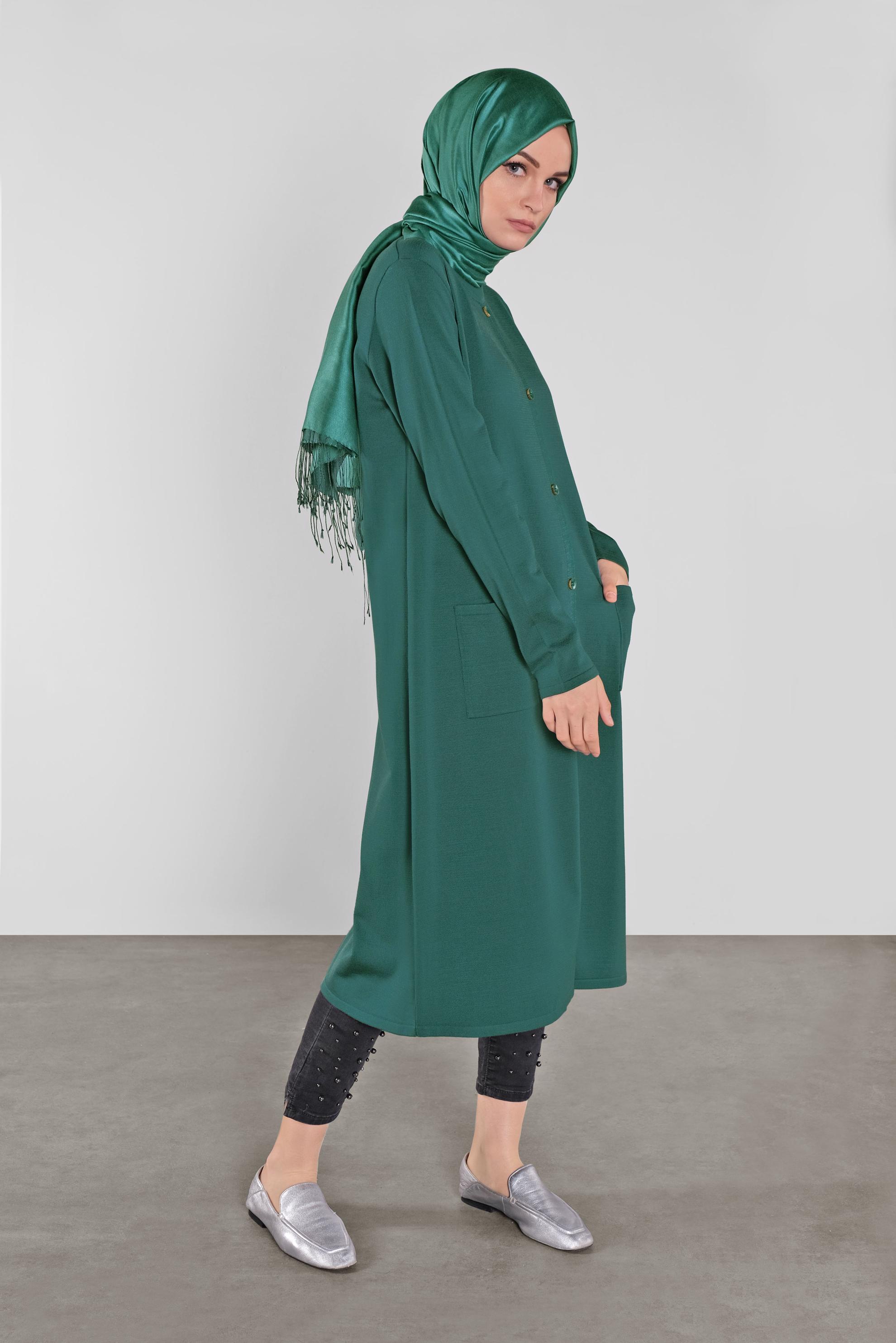 Tesettür giyim MAVİ DÜĞMELİ CEPLİ TRİKO TUNİK 41070