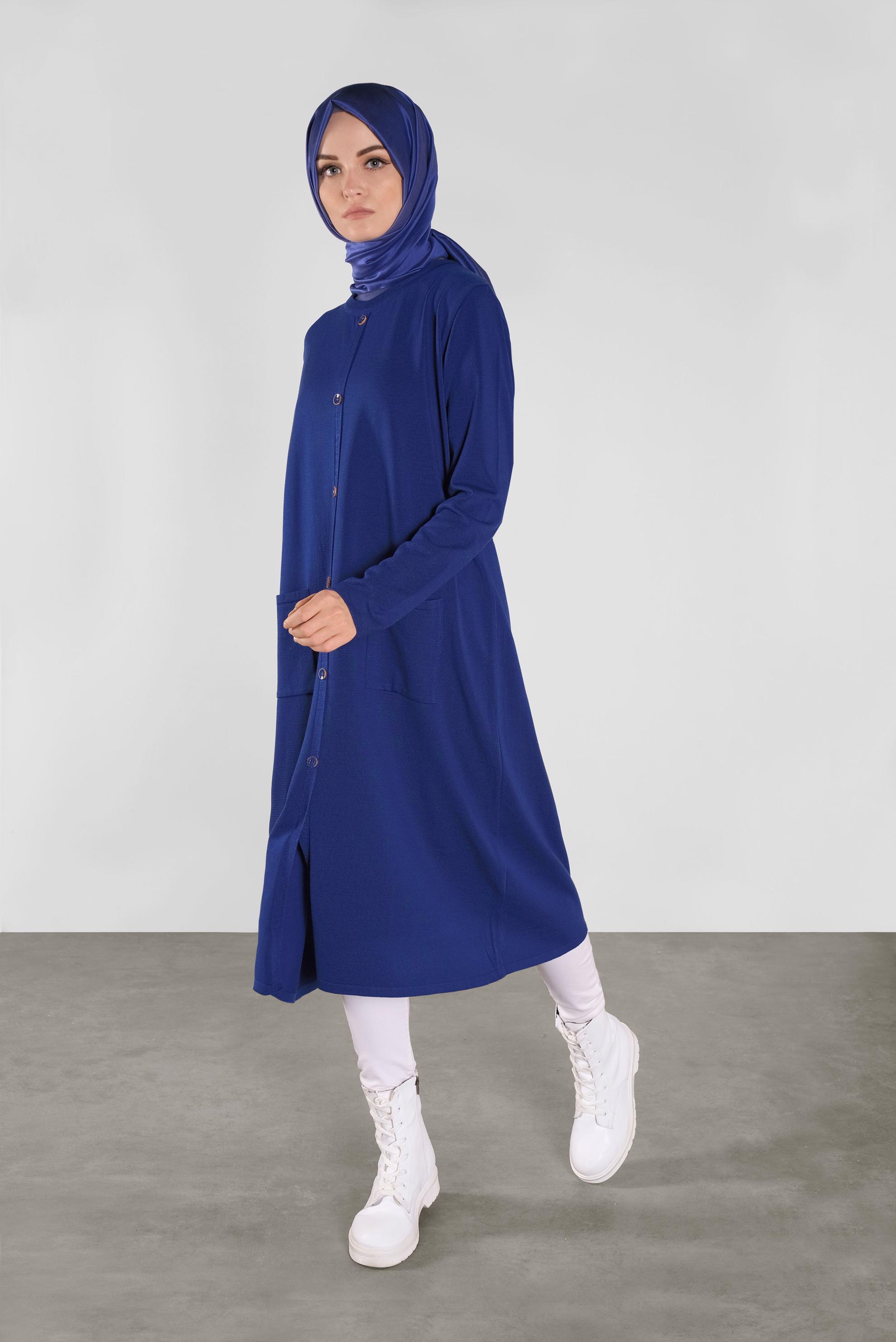 Tesettür giyim LACİVERT DÜĞMELİ CEPLİ TRİKO TUNİK 41070