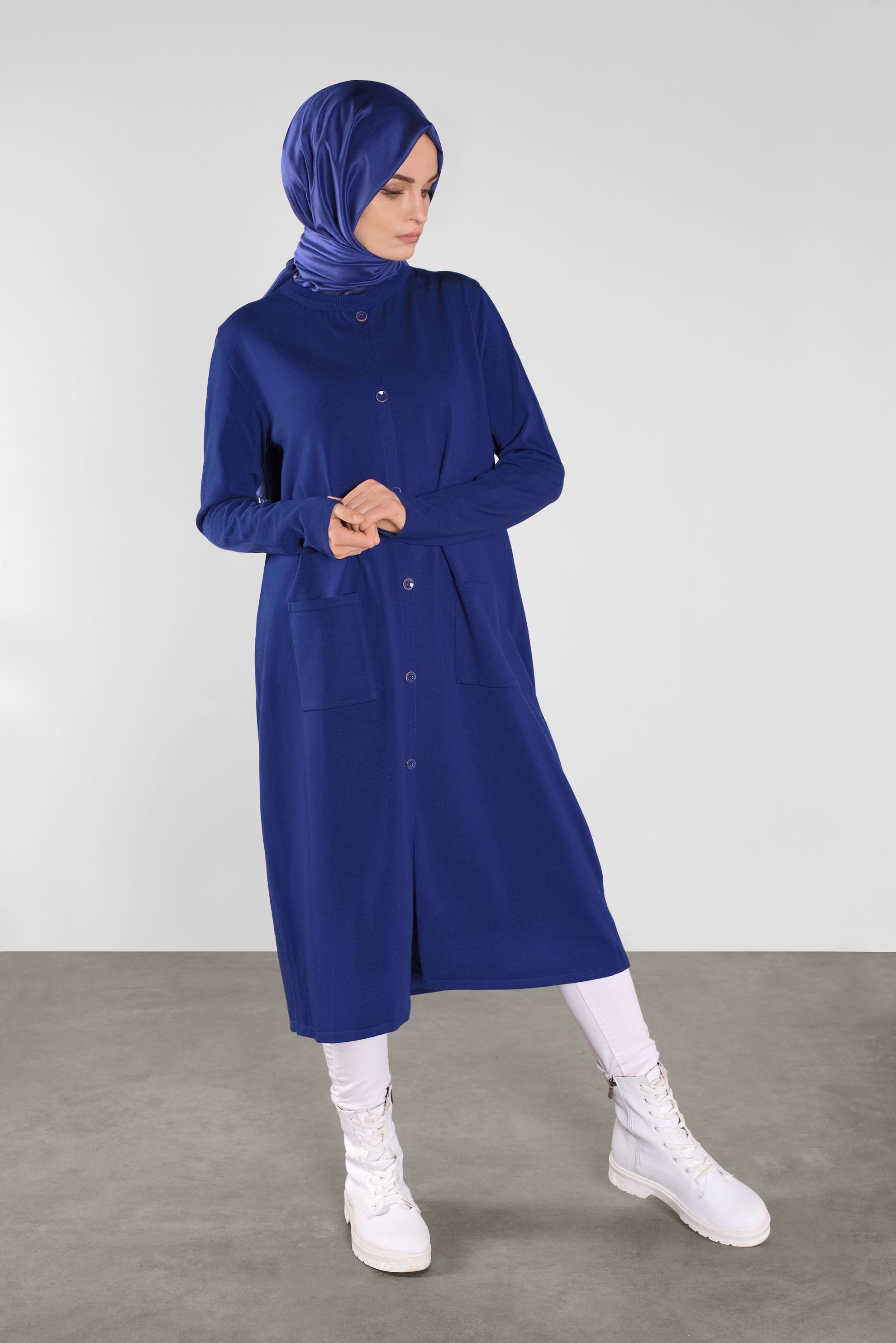 Tesettür giyim LACİVERT DÜĞMELİ CEPLİ TRİKO TUNİK 41070
