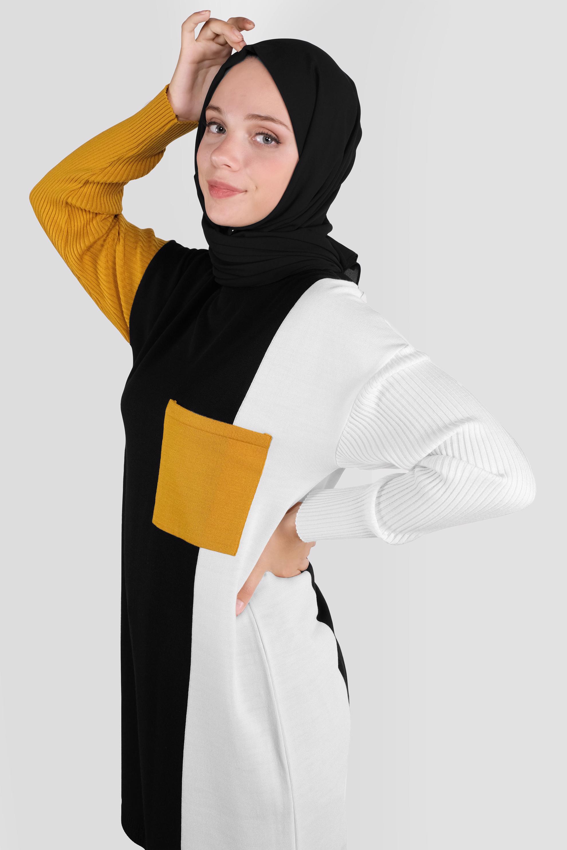 Tesettür giyim SİYAH CEPLİ TRİKO TUNİK 41071 