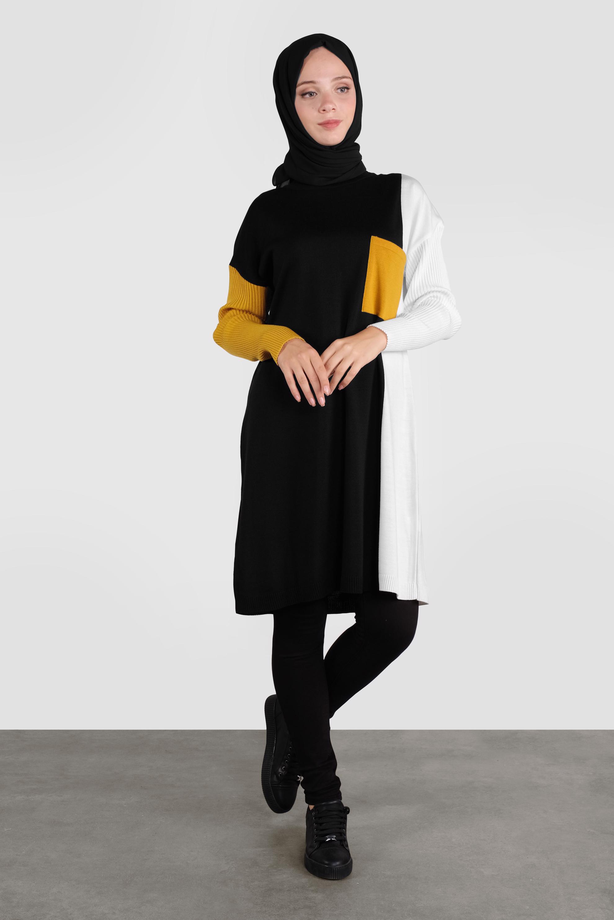 Tesettür giyim SİYAH CEPLİ TRİKO TUNİK 41071 