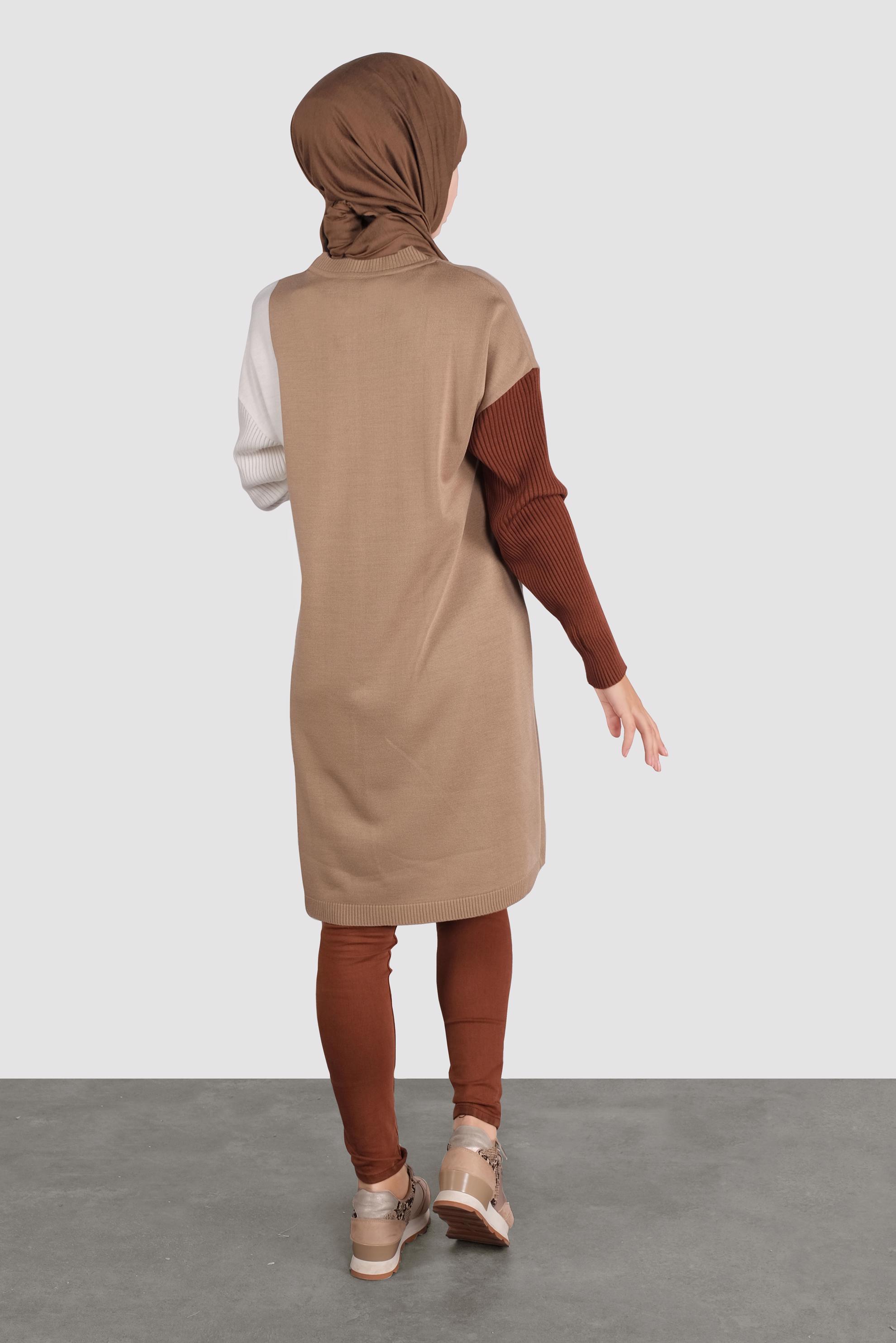Tesettür giyim KAHVE CEPLİ TRİKO TUNİK 41071 