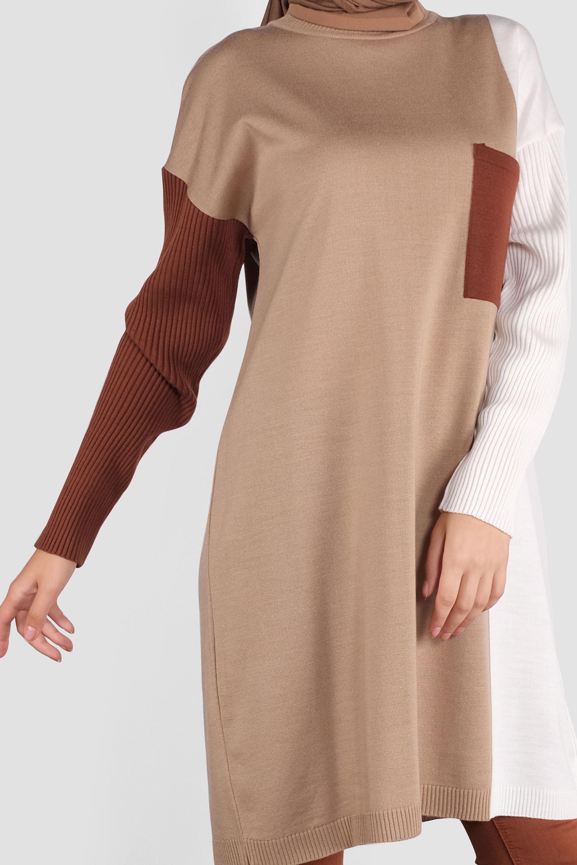 Tesettür giyim KAHVE CEPLİ TRİKO TUNİK 41071 