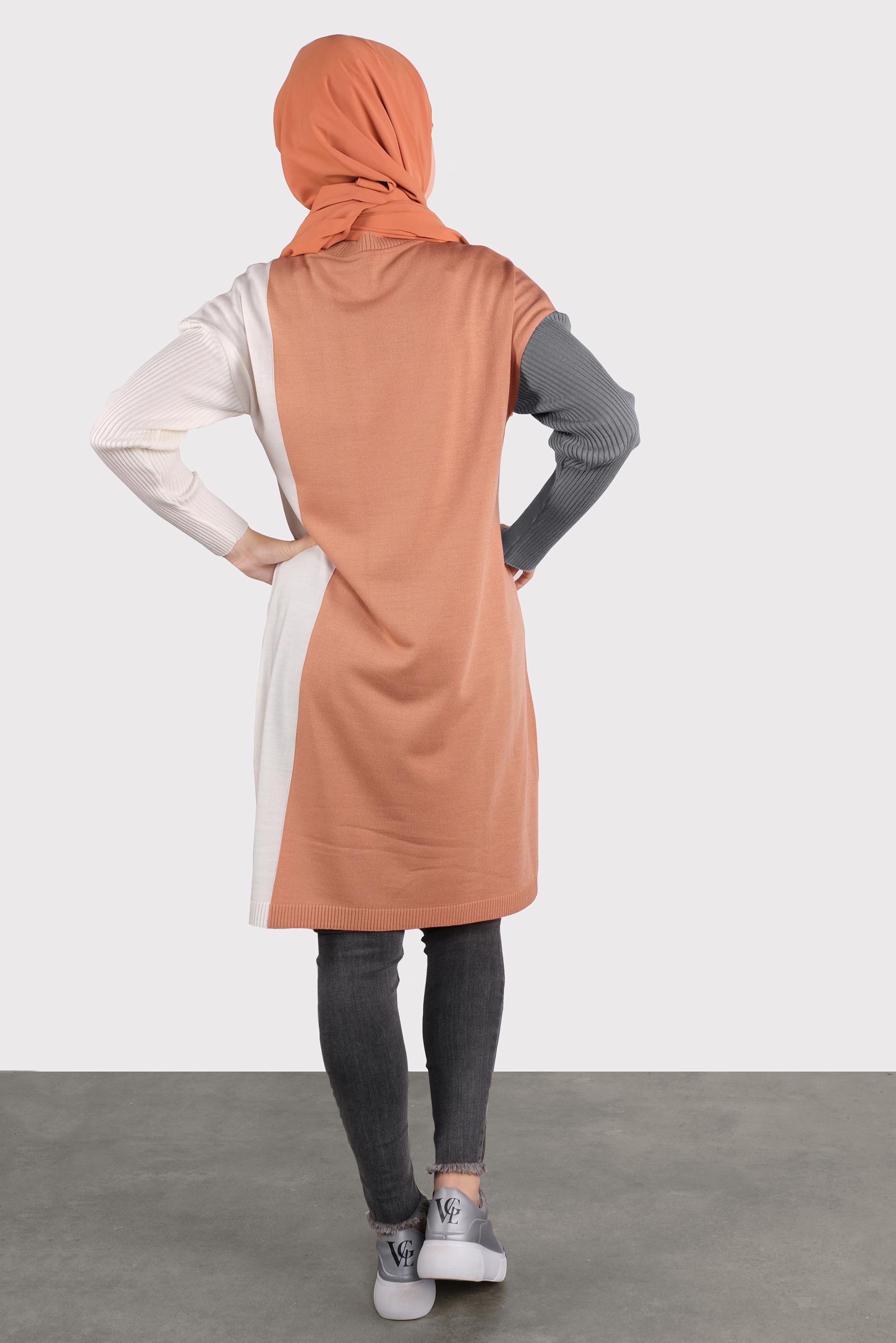 Tesettür giyim KAHVE CEPLİ TRİKO TUNİK 41071 