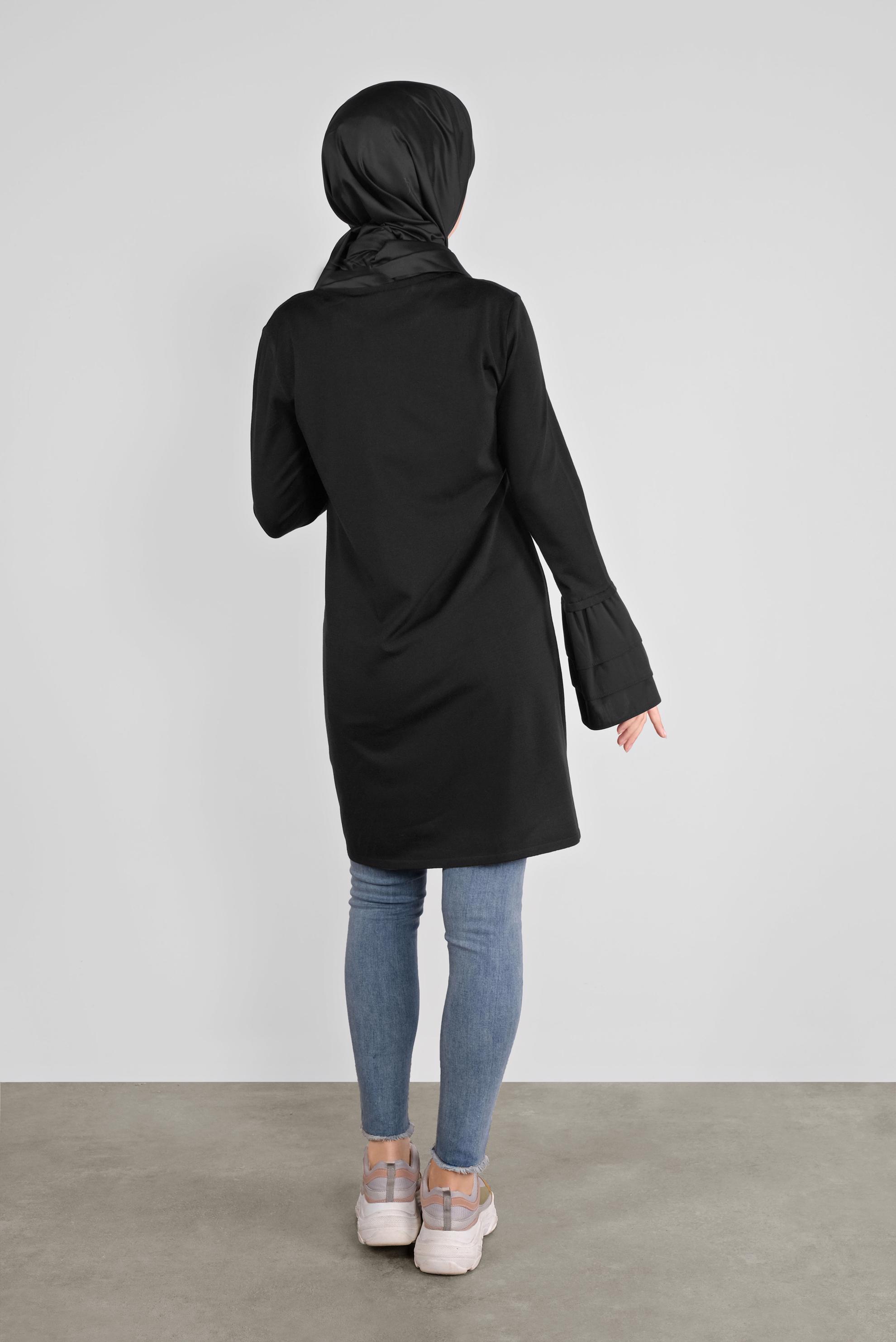 Tesettür giyim SİYAH  VOLANLI İNCE TRİKO TUNİK  41072 