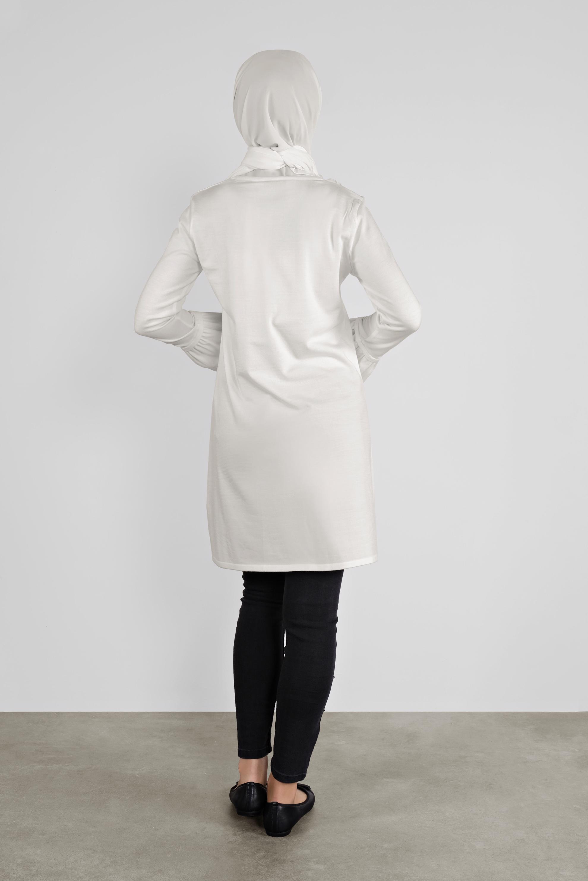 Tesettür giyim BEYAZ  VOLANLI İNCE TRİKO TUNİK  41072 