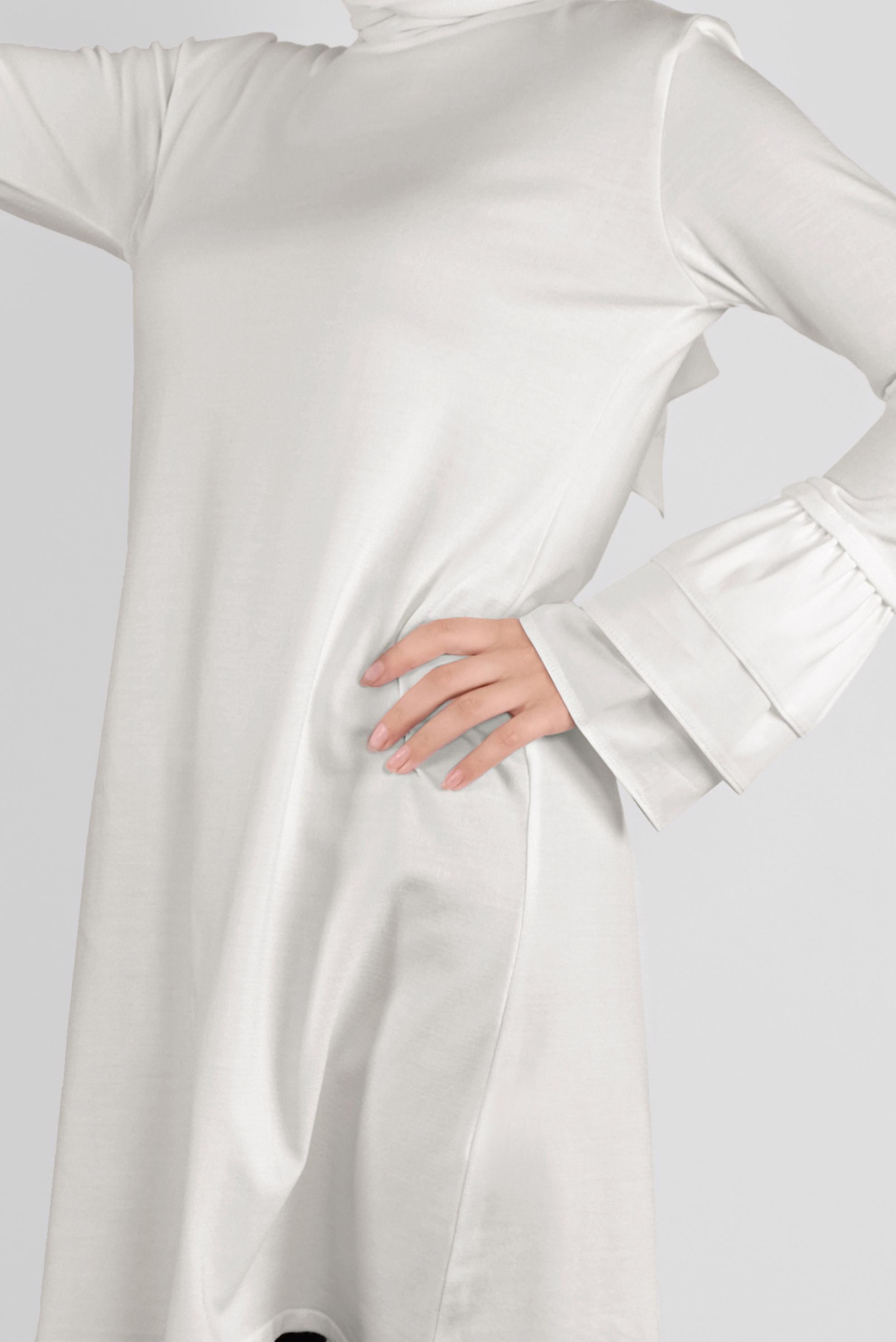 Tesettür giyim BEYAZ  VOLANLI İNCE TRİKO TUNİK  41072 