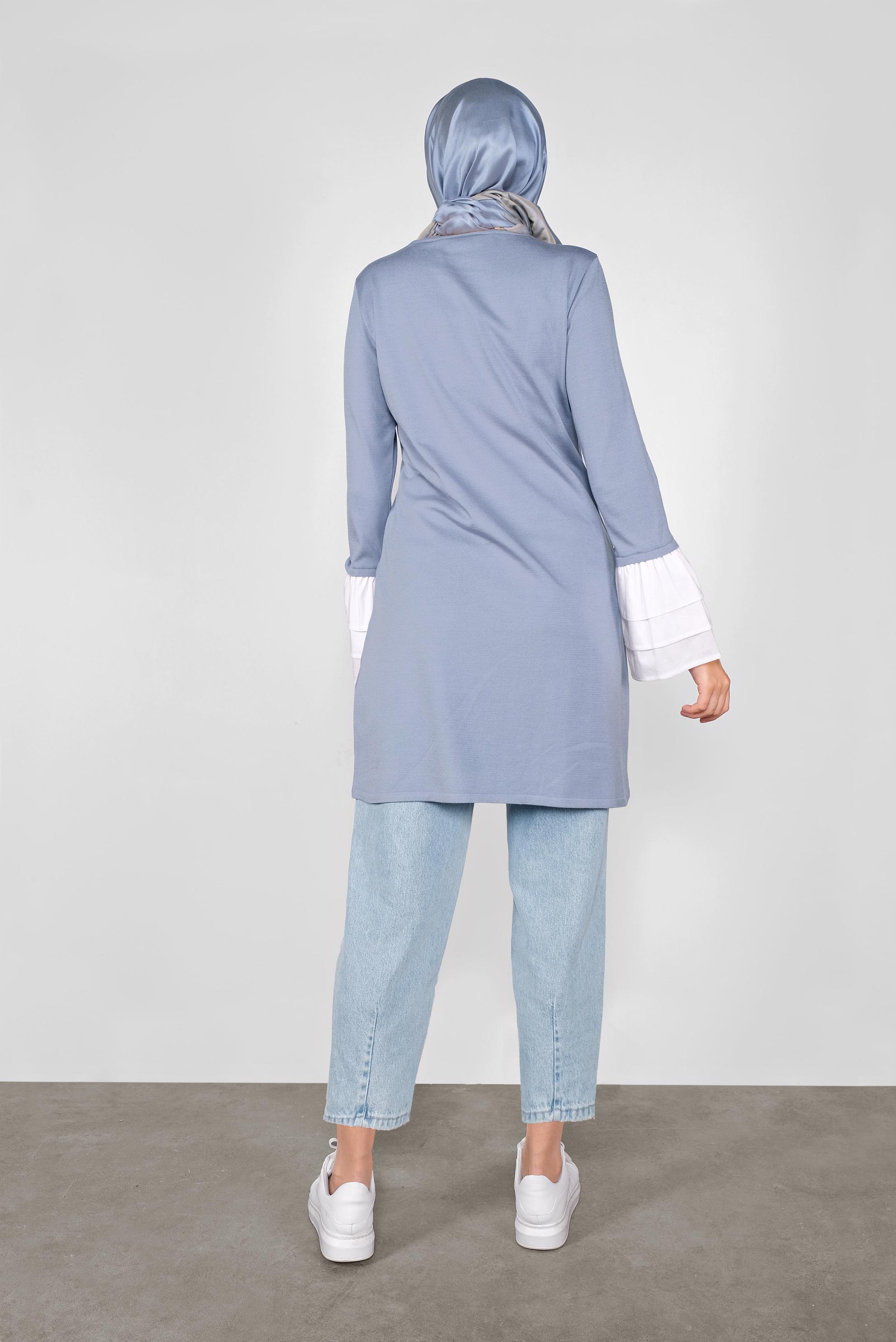 Tesettür giyim MAVİ  VOLANLI İNCE TRİKO TUNİK  41072 