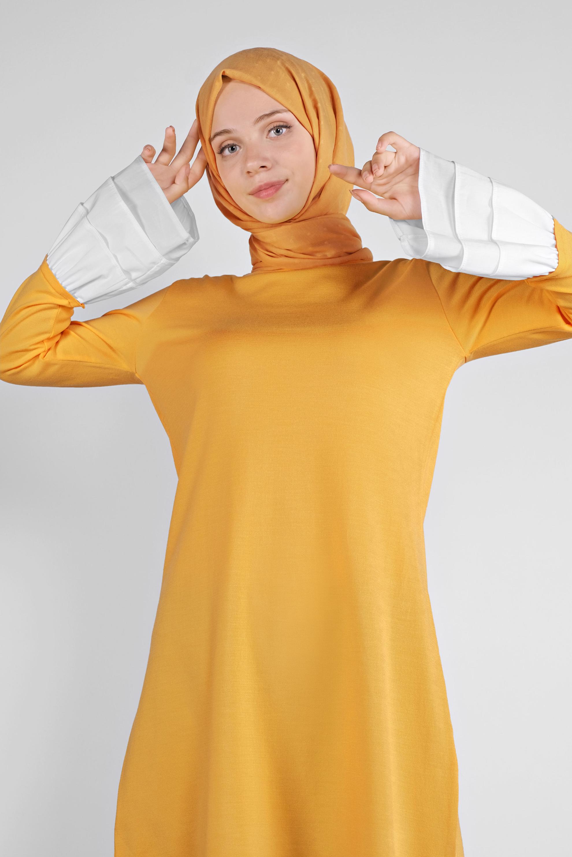 Tesettür giyim SARI  VOLANLI İNCE TRİKO TUNİK  41072 