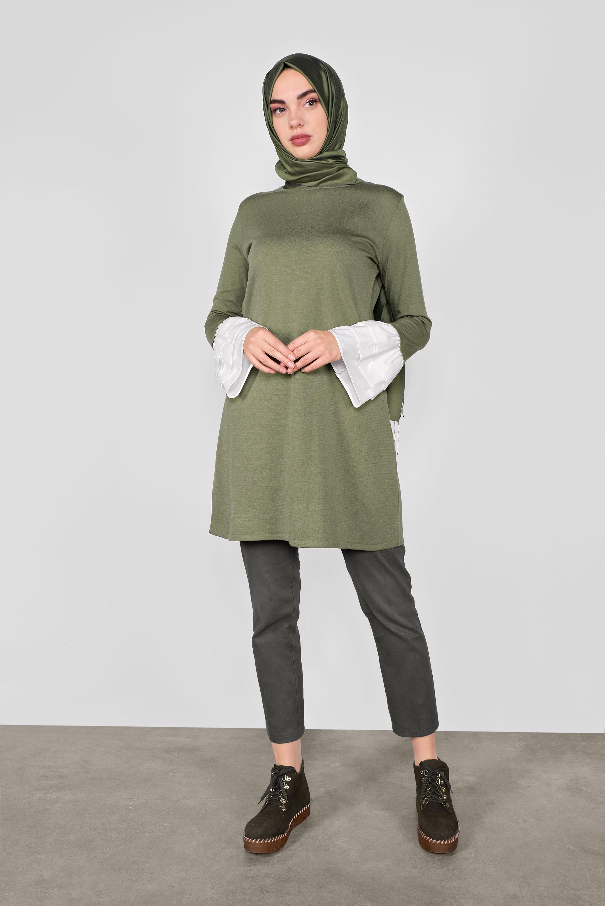 Tesettür giyim YEŞİL  VOLANLI İNCE TRİKO TUNİK  41072 