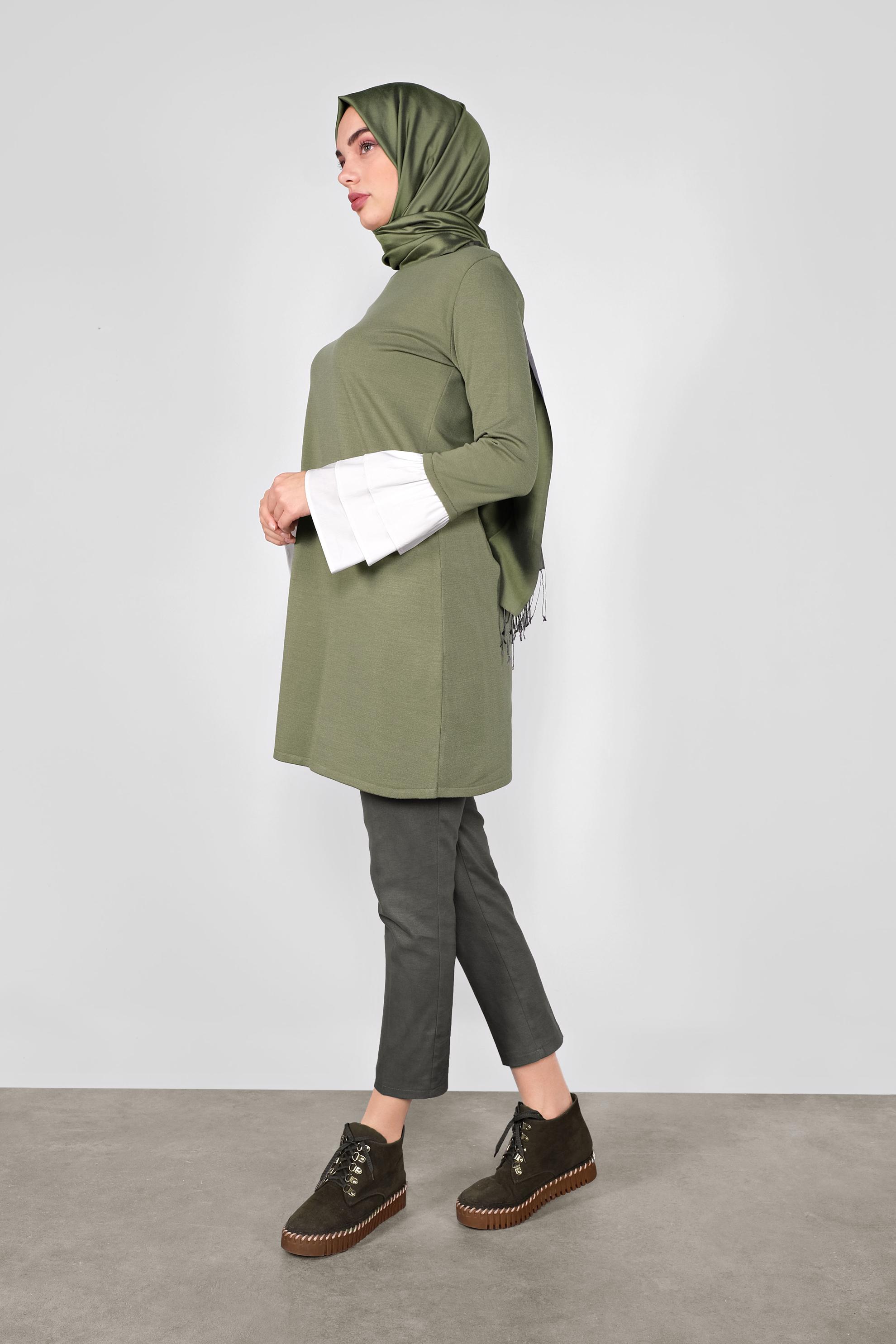 Tesettür giyim YEŞİL  VOLANLI İNCE TRİKO TUNİK  41072 