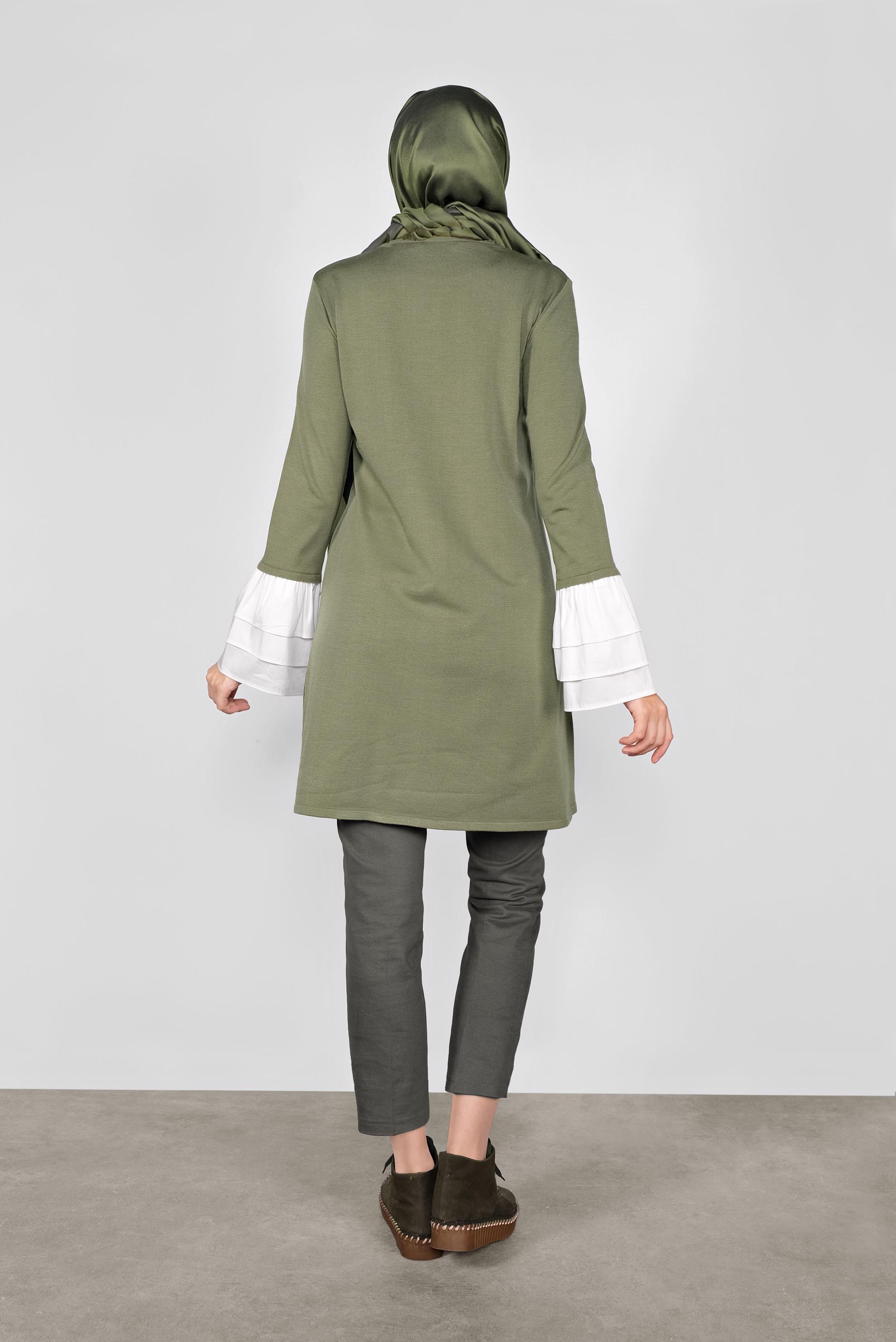 Tesettür giyim YEŞİL  VOLANLI İNCE TRİKO TUNİK  41072 