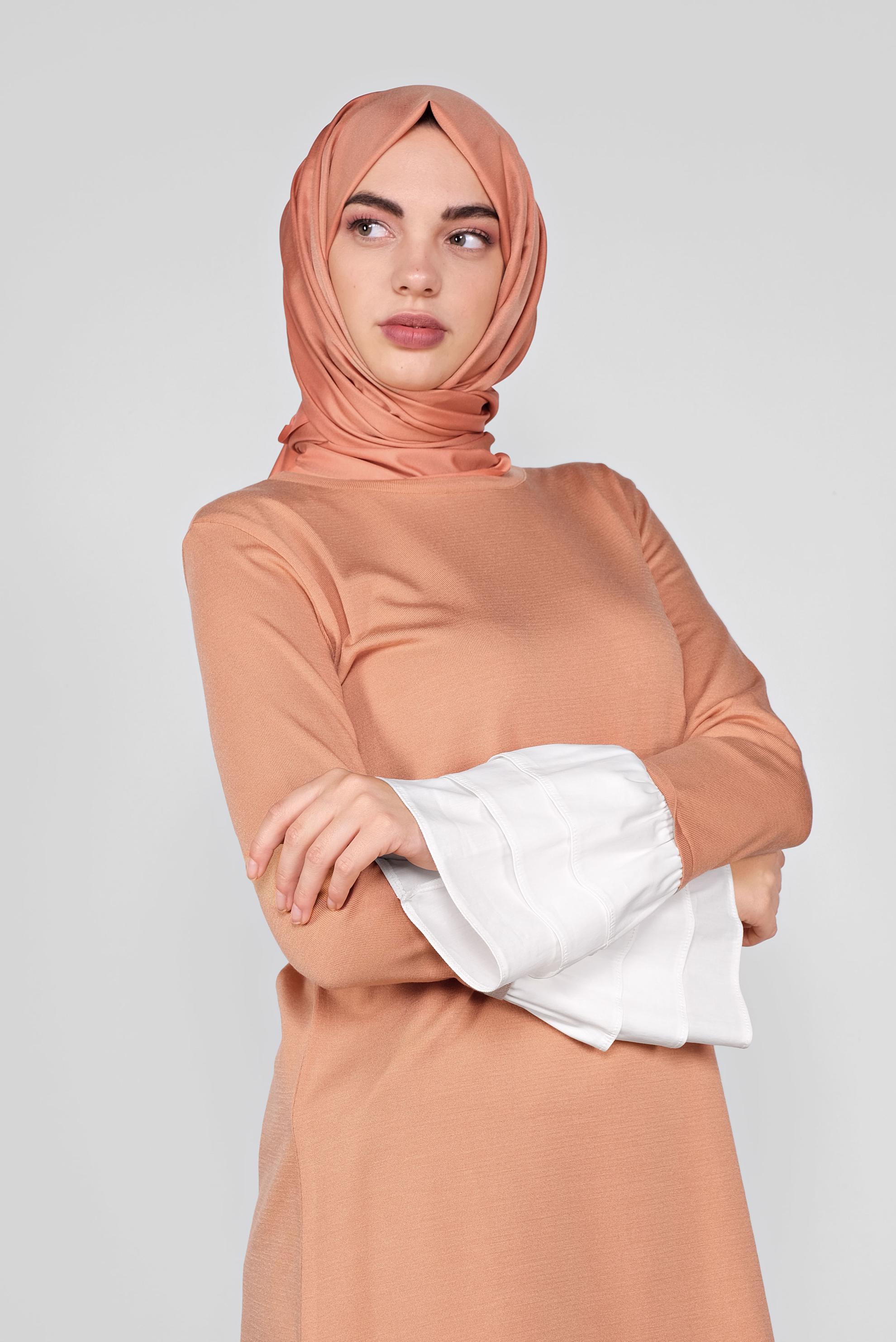 Tesettür giyim PEMBE  VOLANLI İNCE TRİKO TUNİK  41072 