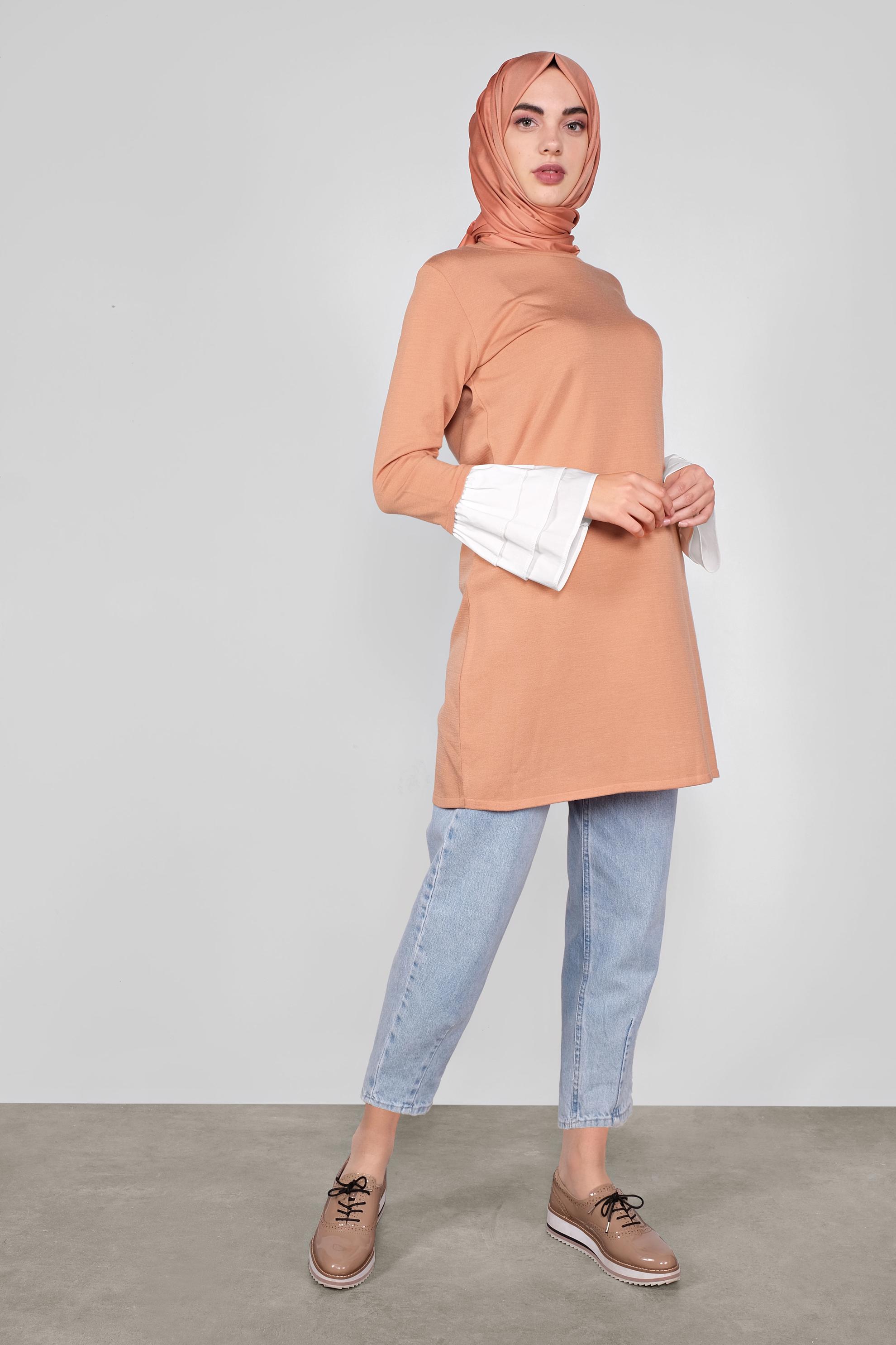 Tesettür giyim PEMBE  VOLANLI İNCE TRİKO TUNİK  41072 