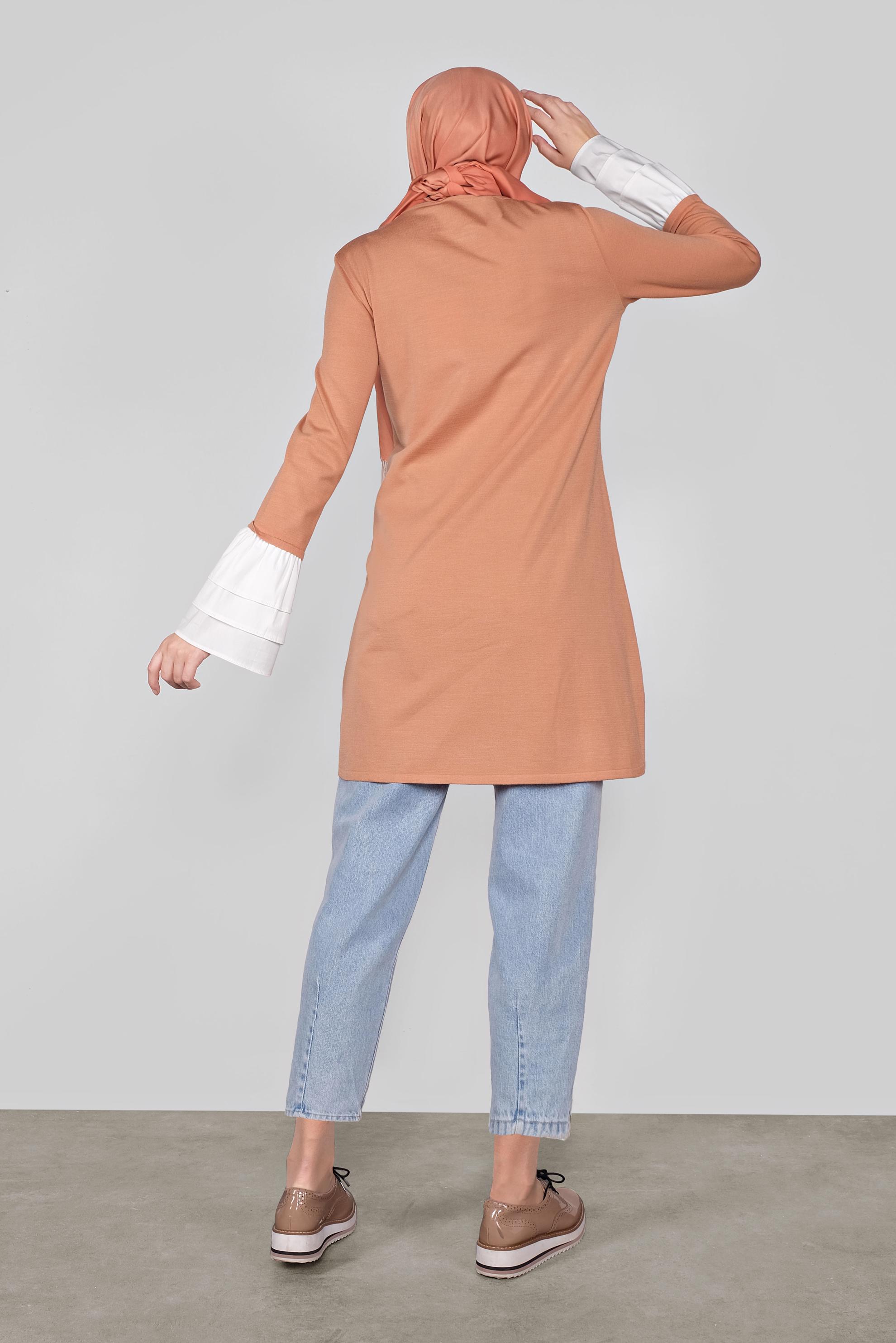 Tesettür giyim PEMBE  VOLANLI İNCE TRİKO TUNİK  41072 