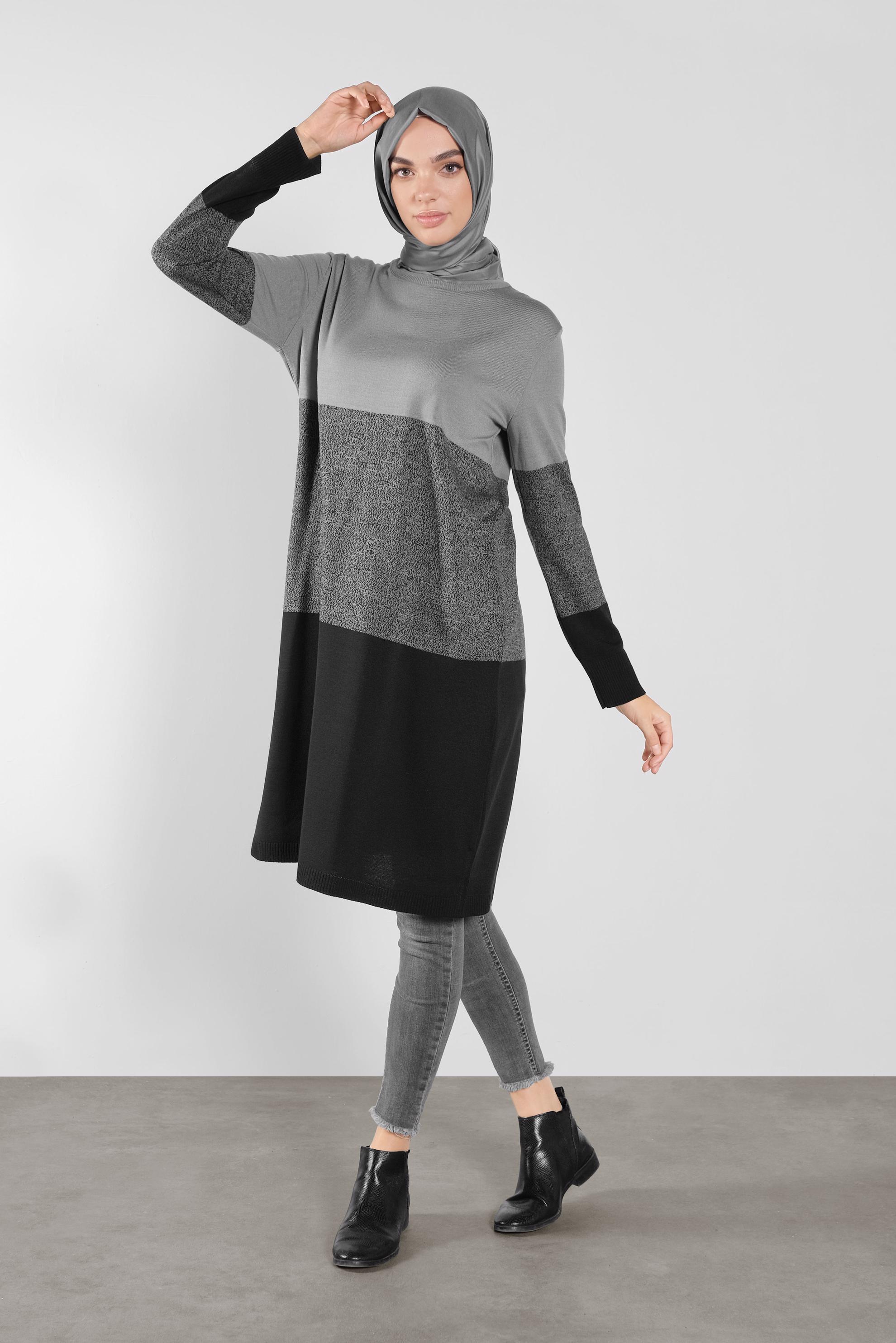 Tesettür giyim GRİ RENK GEÇİŞLİ İNCE TRİKO TUNİK 41075 