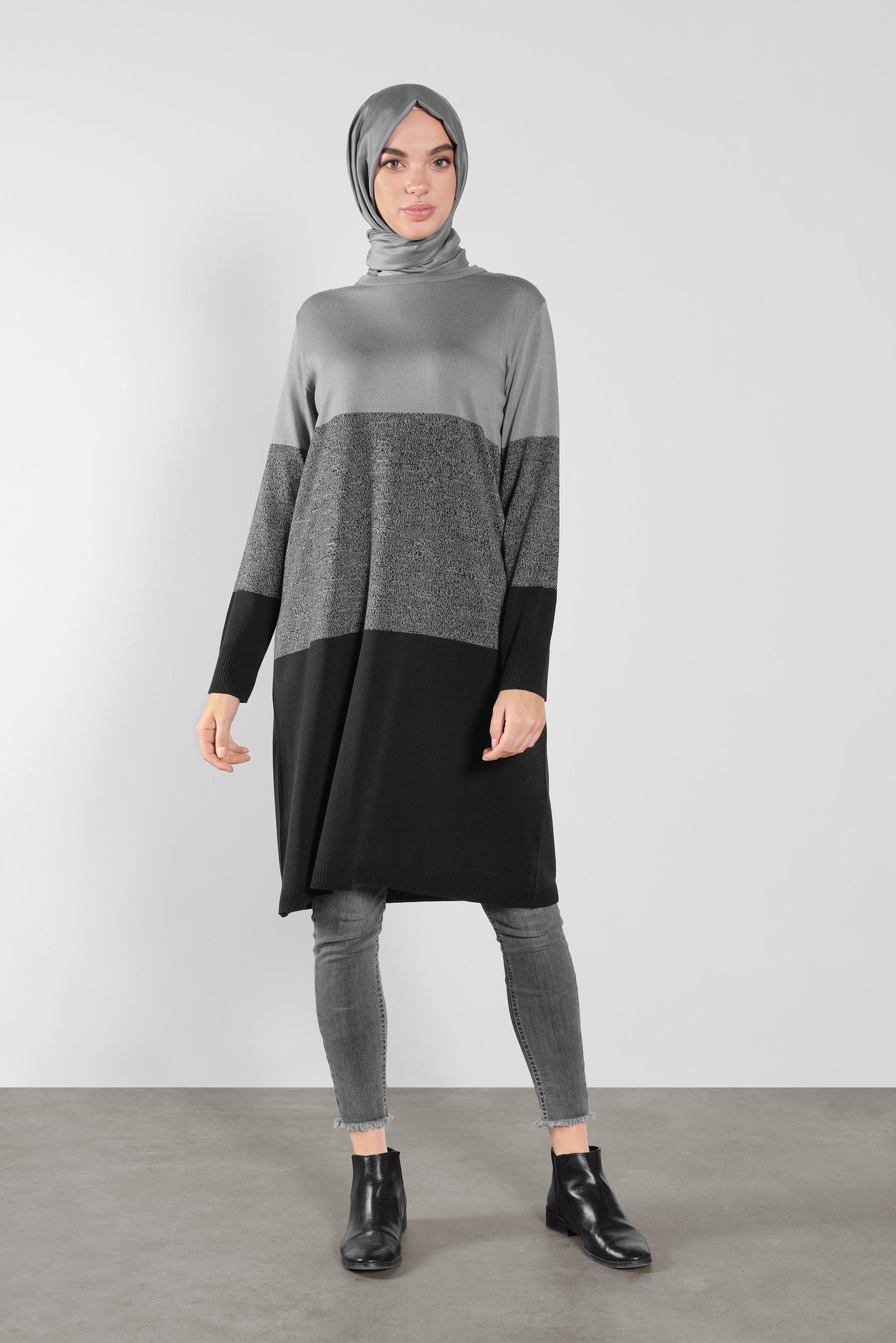 Tesettür giyim GRİ RENK GEÇİŞLİ İNCE TRİKO TUNİK 41075 