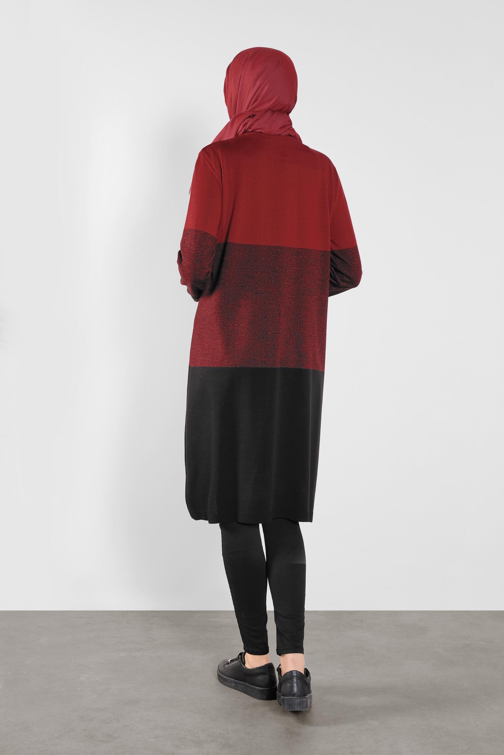 Tesettür giyim KIRMIZI RENK GEÇİŞLİ İNCE TRİKO TUNİK 41075 