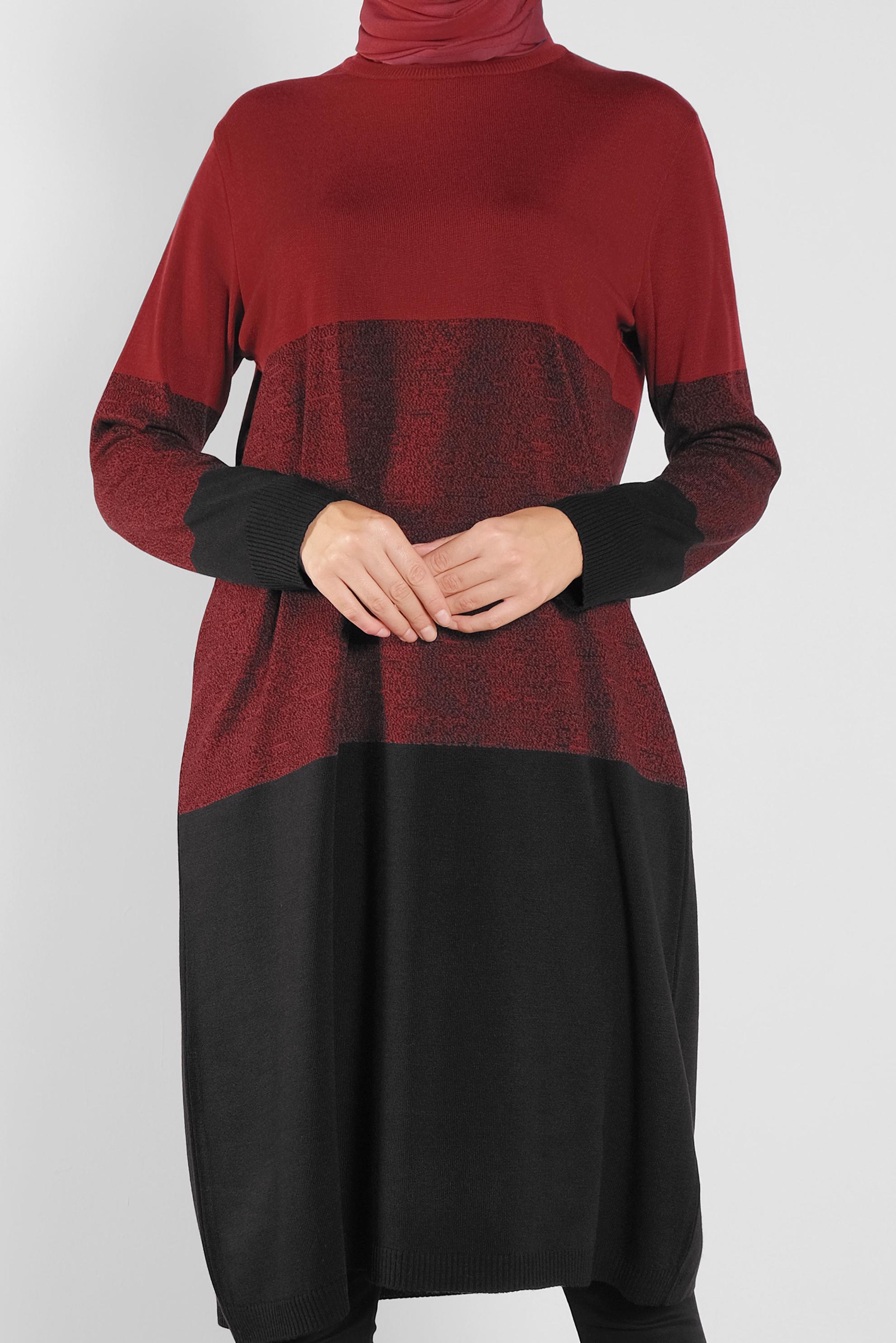 Tesettür giyim KIRMIZI RENK GEÇİŞLİ İNCE TRİKO TUNİK 41075 