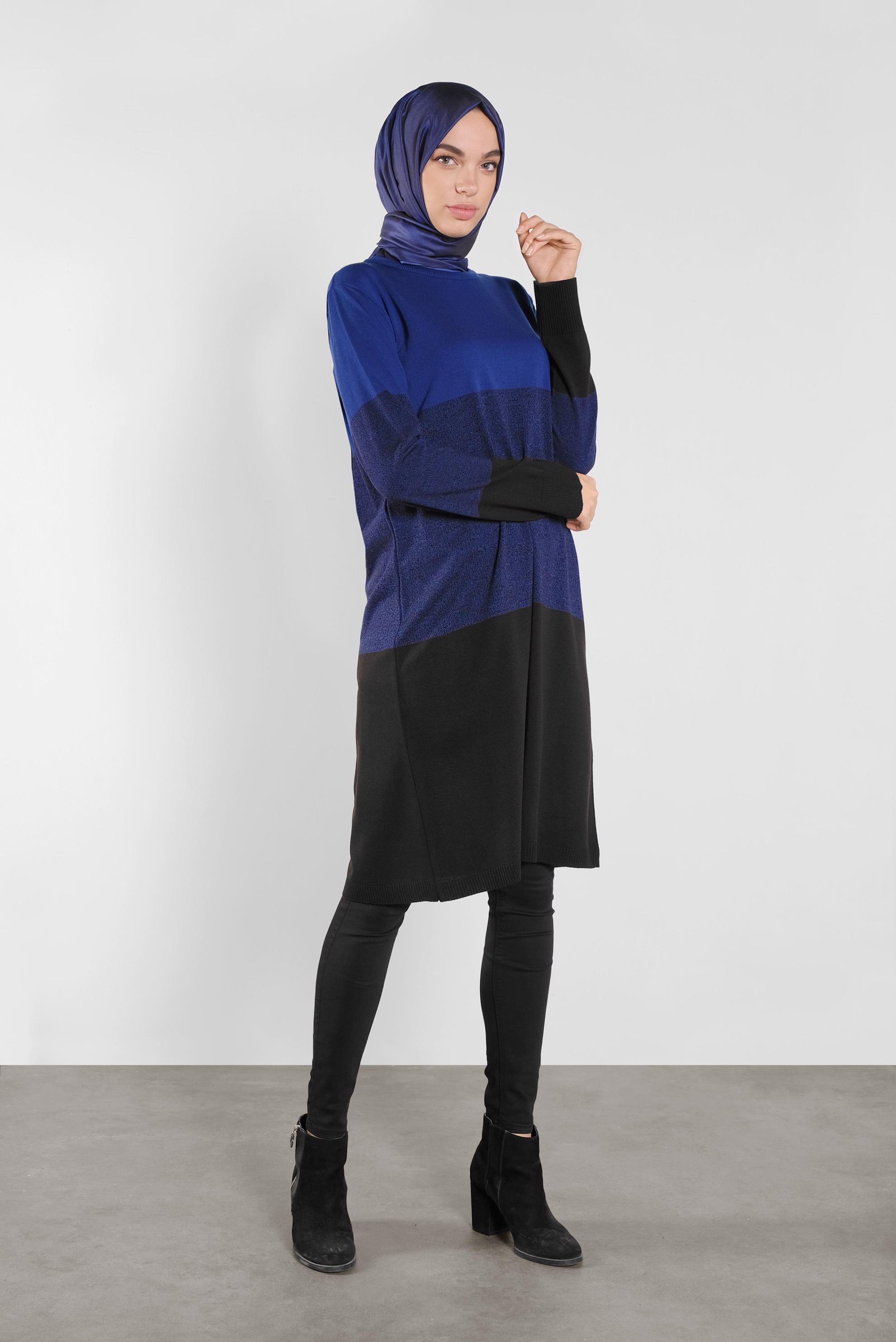 Tesettür giyim LACİVERT RENK GEÇİŞLİ İNCE TRİKO TUNİK 41075 