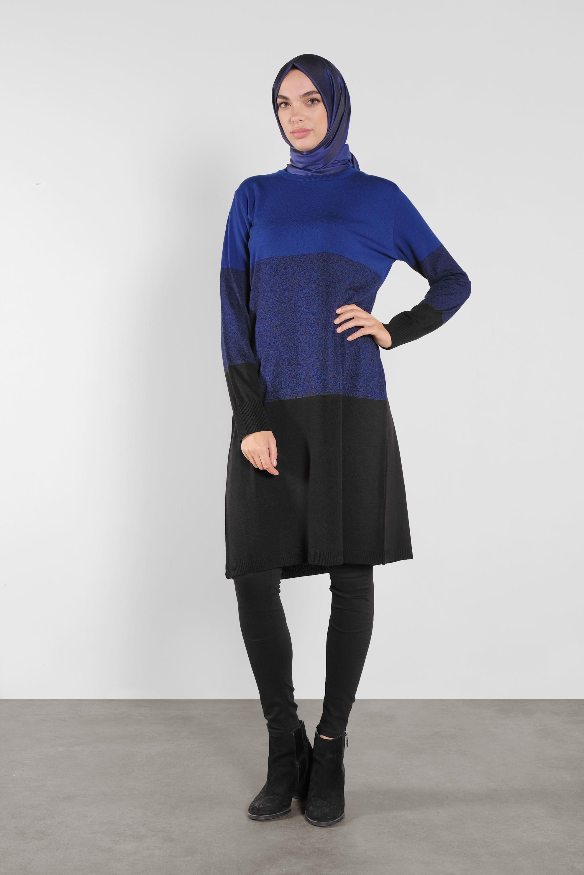 Tesettür giyim LACİVERT RENK GEÇİŞLİ İNCE TRİKO TUNİK 41075 
