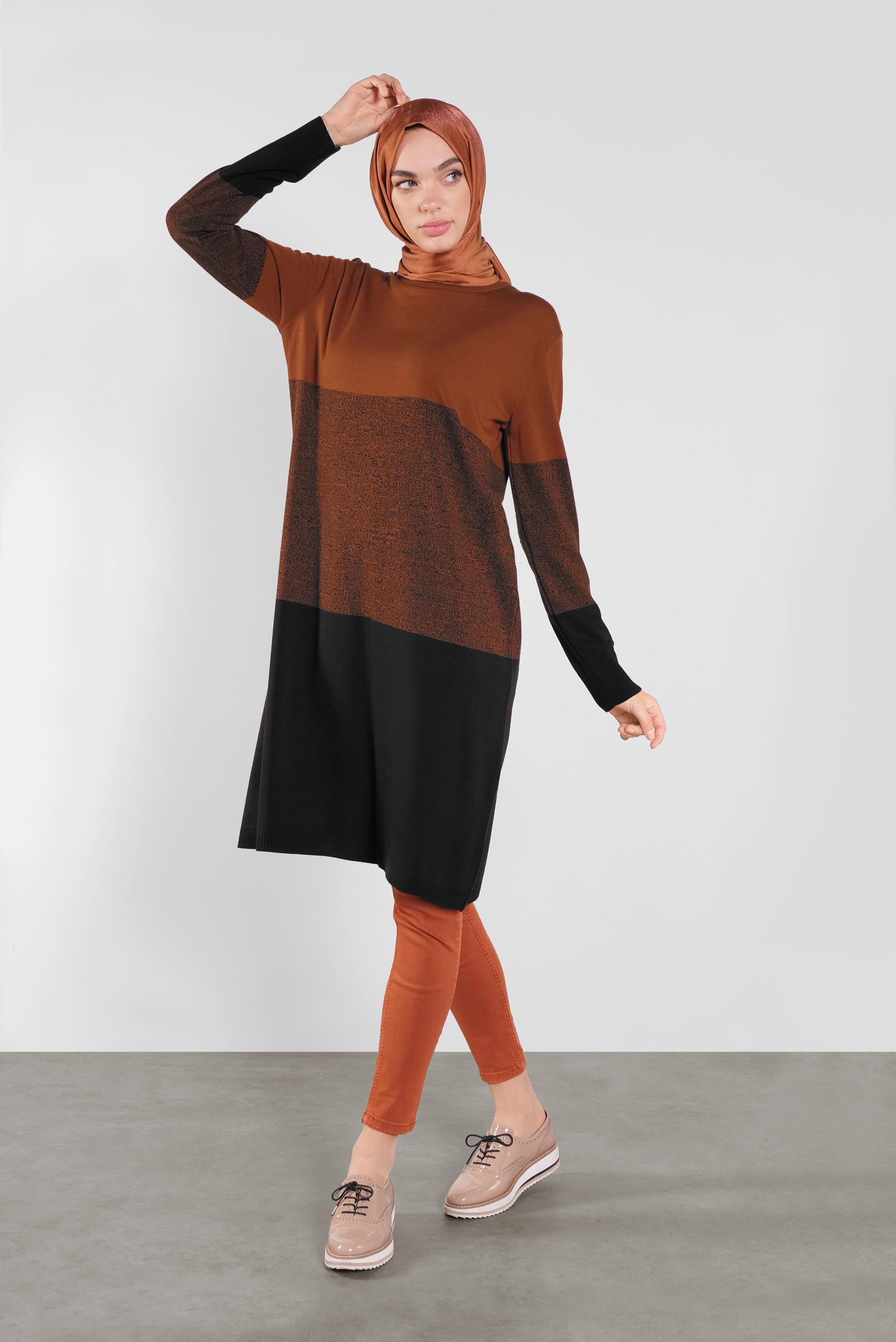 Tesettür giyim BORDO RENK GEÇİŞLİ İNCE TRİKO TUNİK 41075 