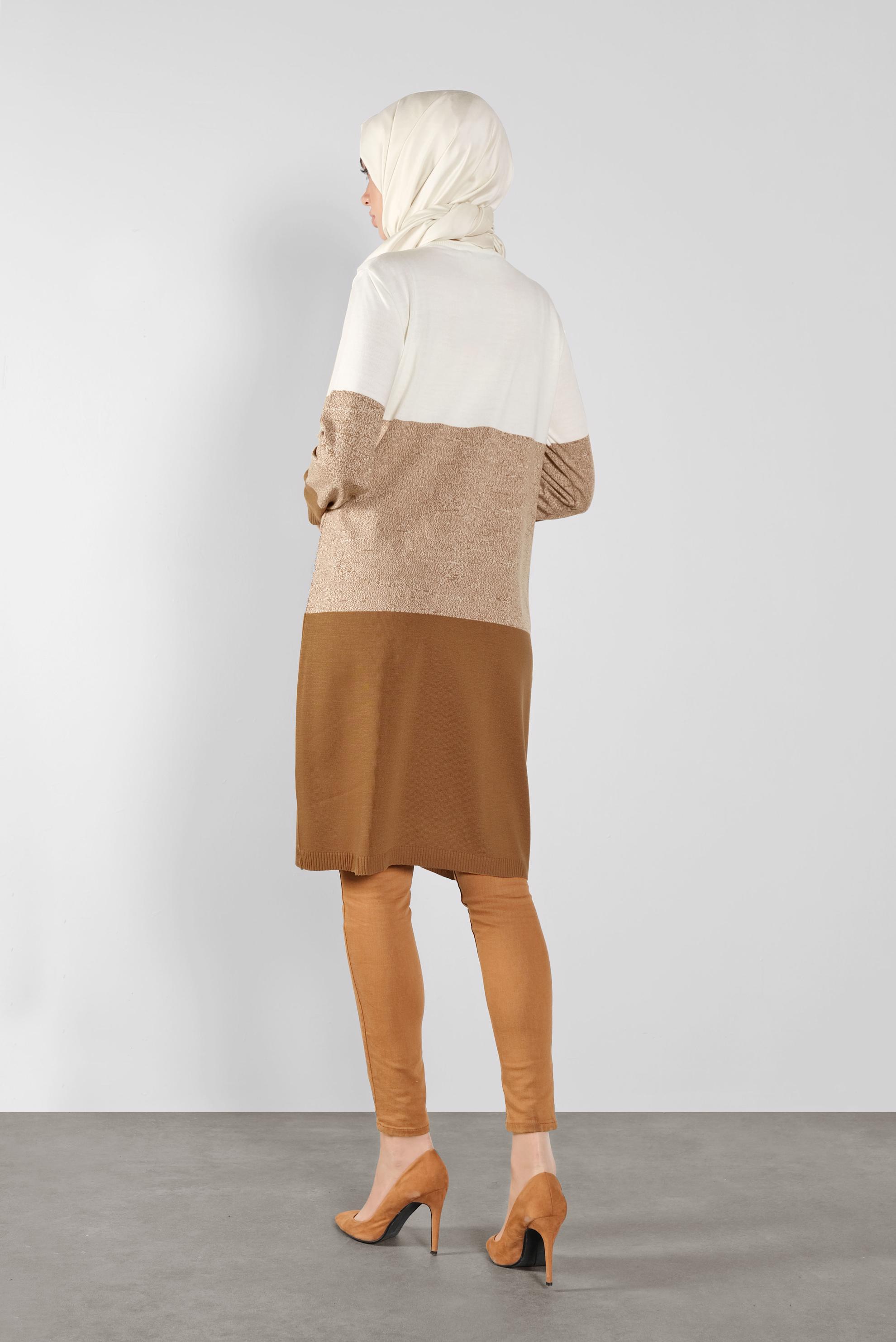 Tesettür giyim BEJ RENK GEÇİŞLİ İNCE TRİKO TUNİK 41075 