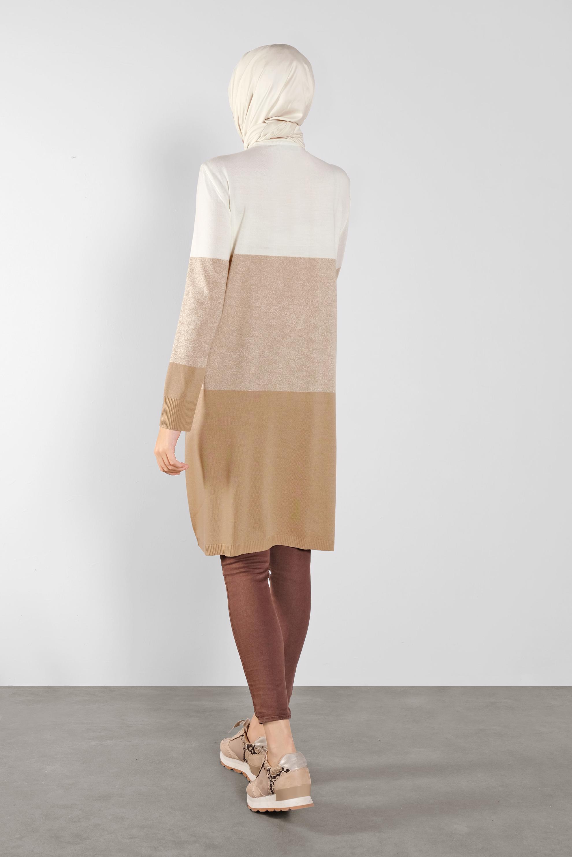 Tesettür giyim BEJ RENK GEÇİŞLİ İNCE TRİKO TUNİK 41075 