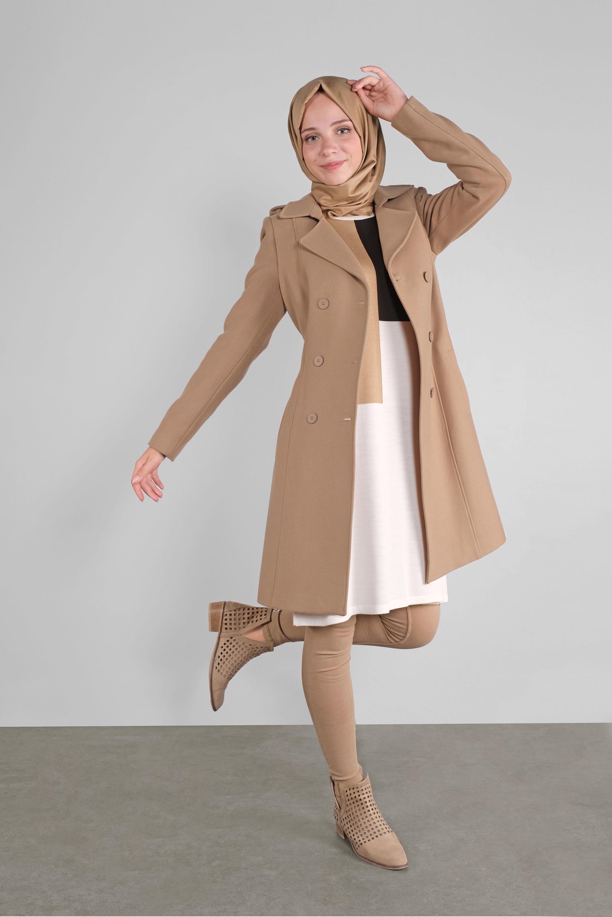 Tesettür giyim KAHVE YUVARLAK YAKA TRİKO TUNİK 41076 