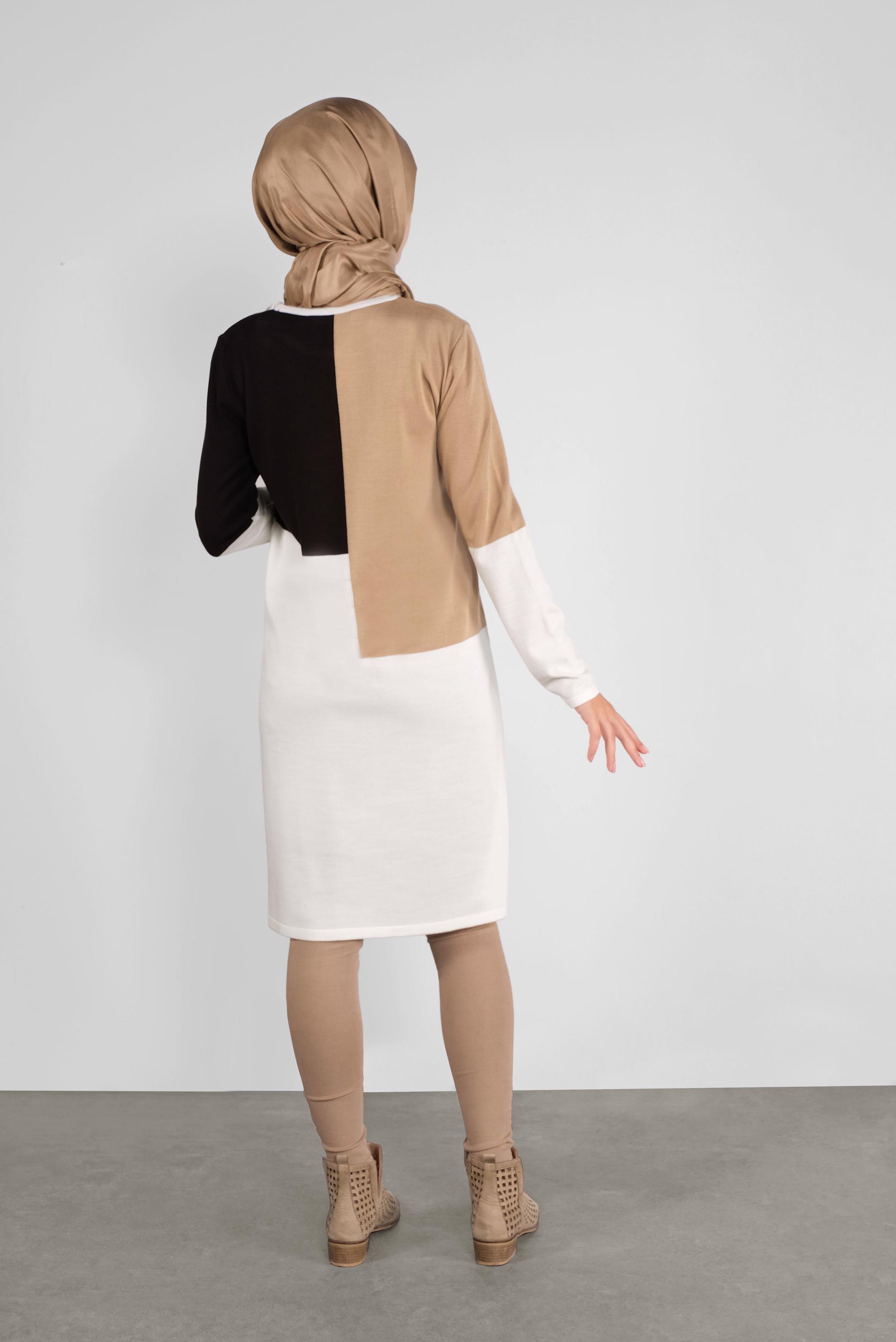 Tesettür giyim KAHVE YUVARLAK YAKA TRİKO TUNİK 41076 