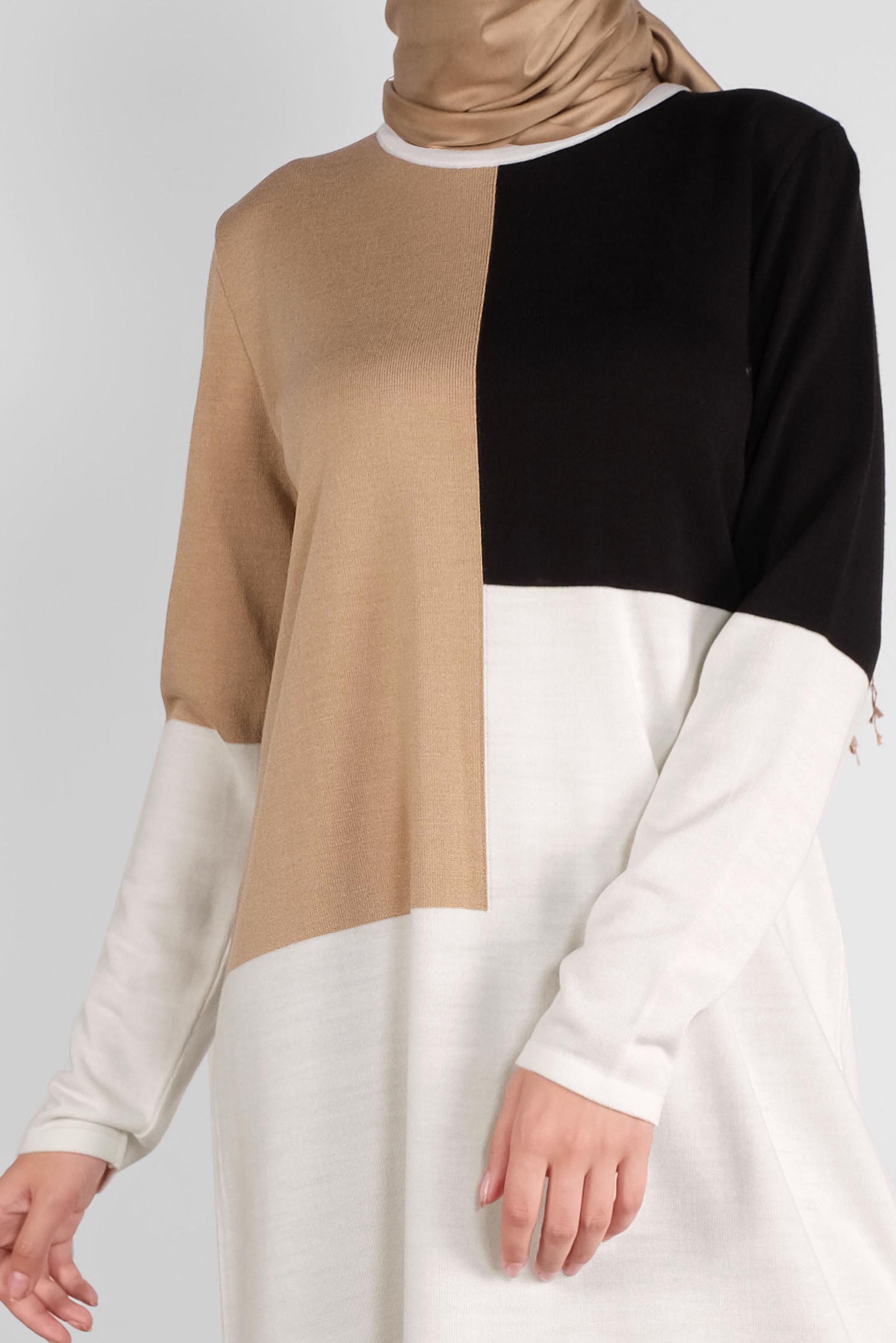 Tesettür giyim KAHVE YUVARLAK YAKA TRİKO TUNİK 41076 