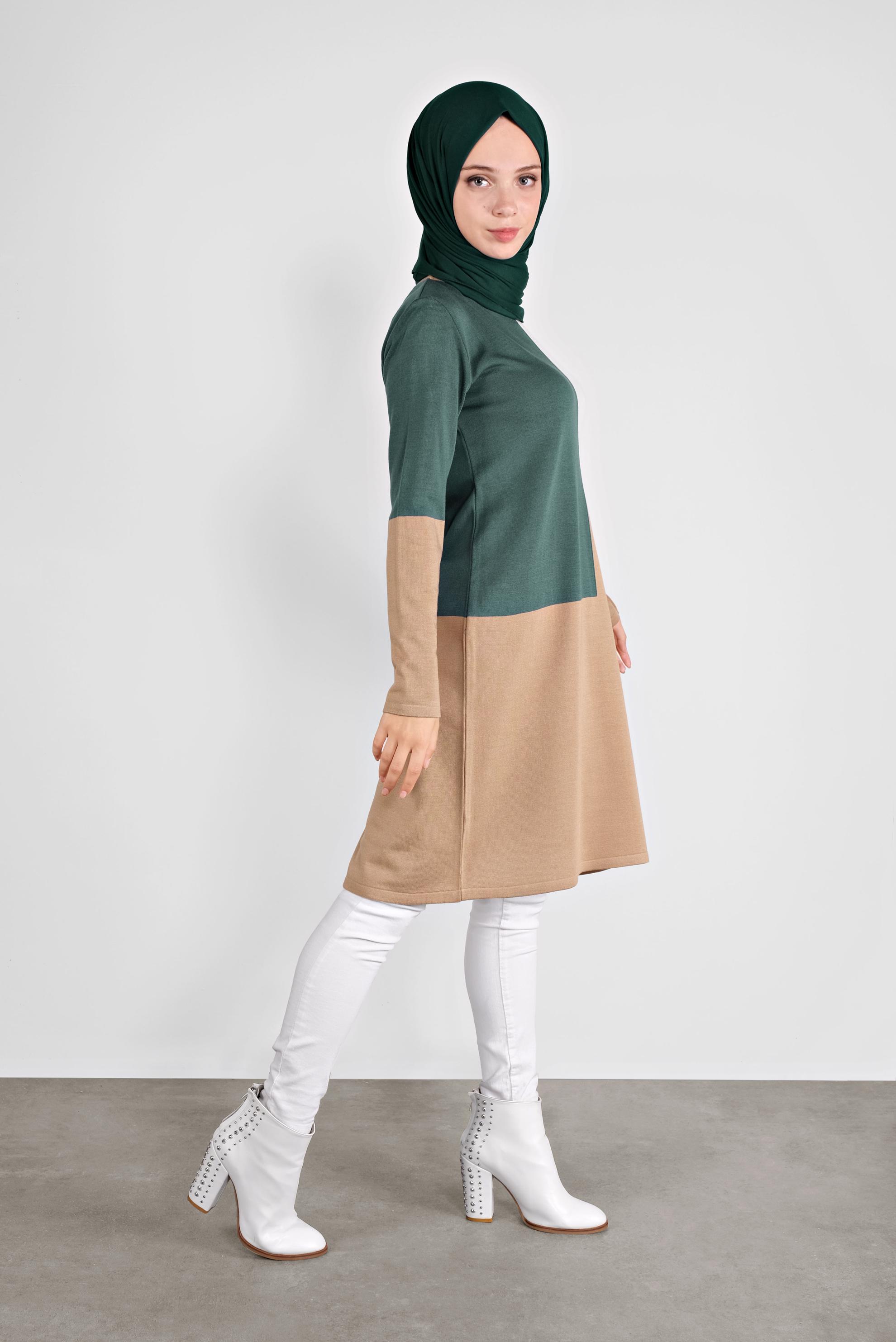 Vêtements hijab BLEU TUNIQUE EN TRICOT À COL ROND 41076