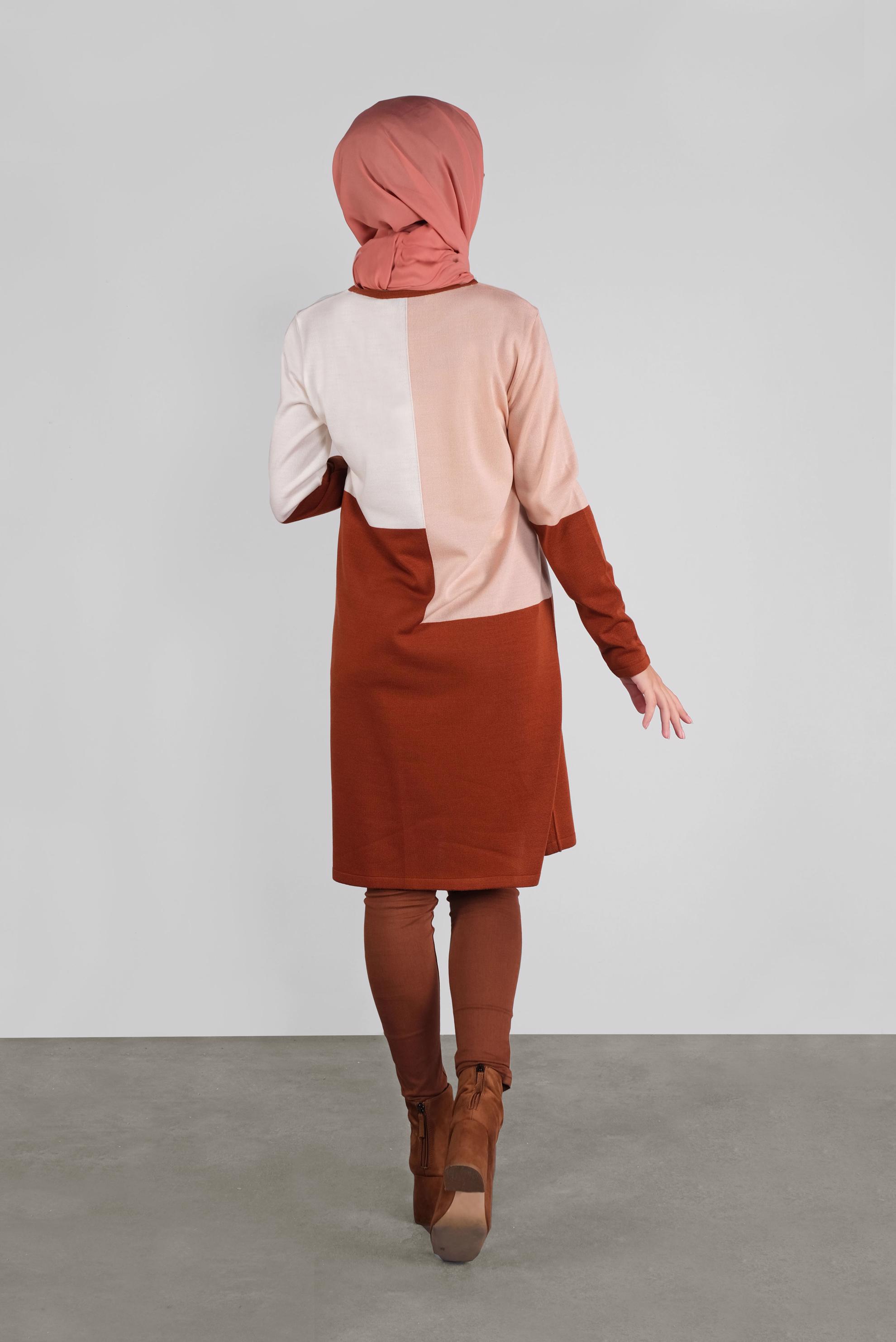 Tesettür giyim PUDRA YUVARLAK YAKA TRİKO TUNİK 41076 