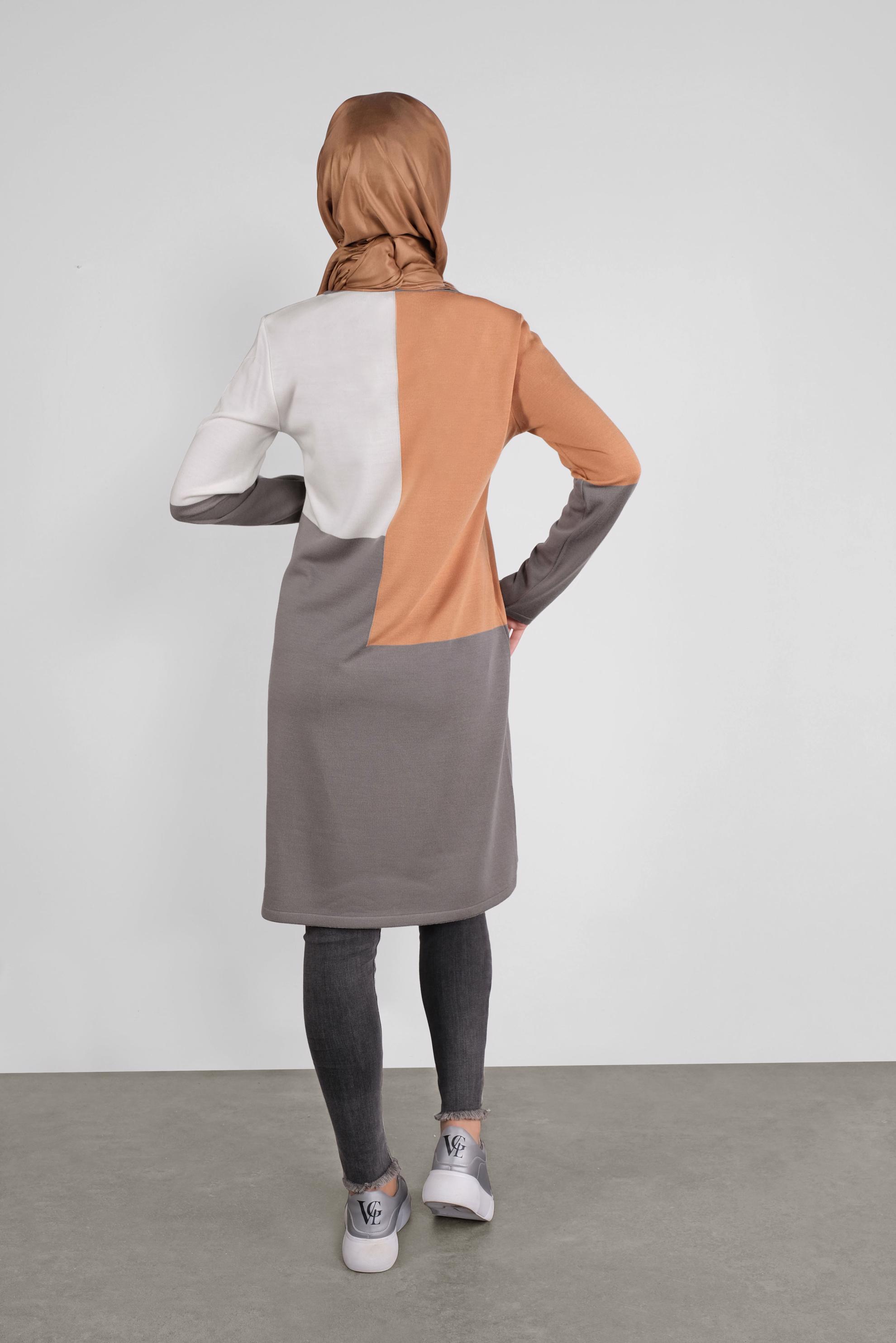 Tesettür giyim PEMBE YUVARLAK YAKA TRİKO TUNİK 41076 