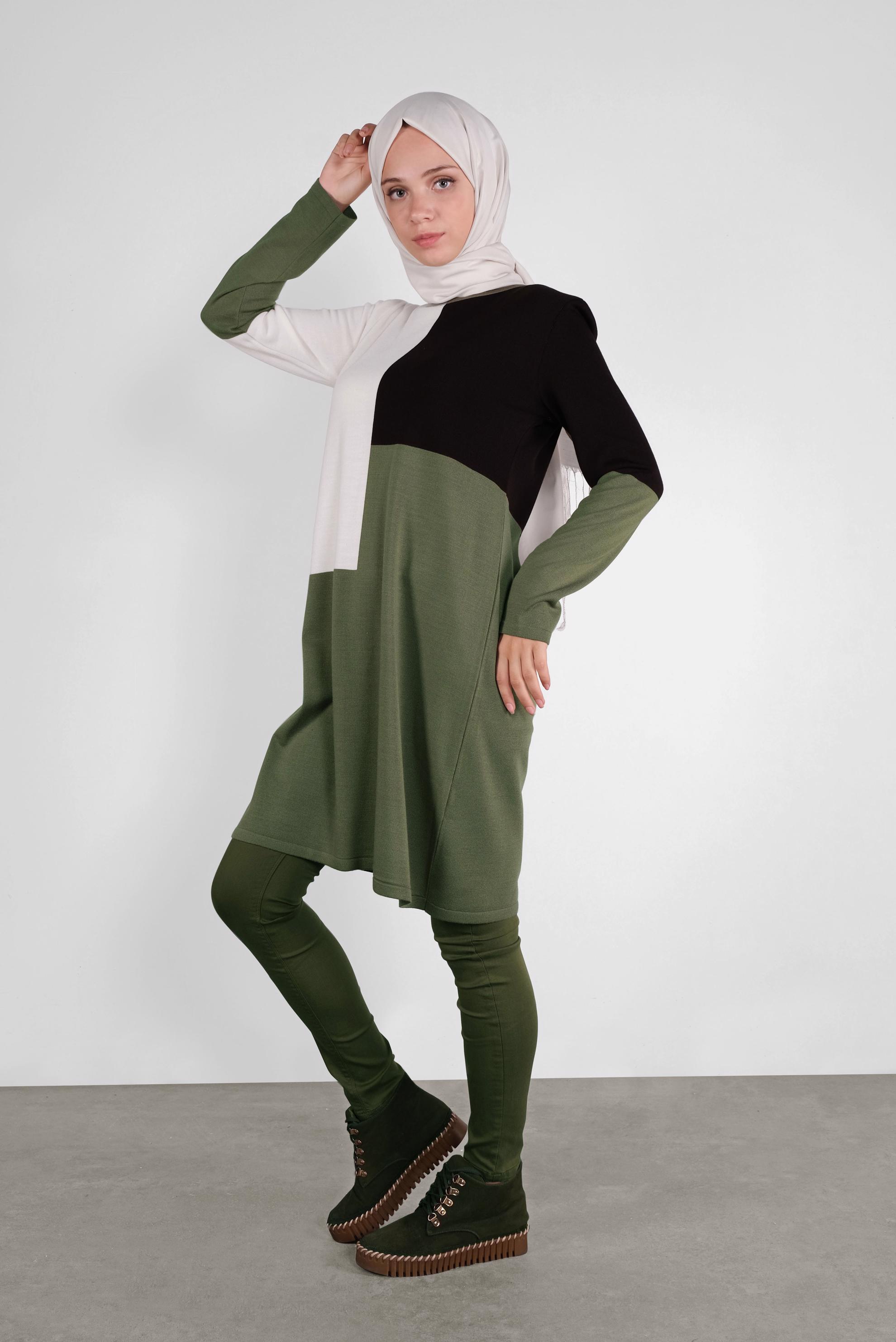 Tesettür giyim ÇOK RENKLİ YUVARLAK YAKA TRİKO TUNİK 41076 