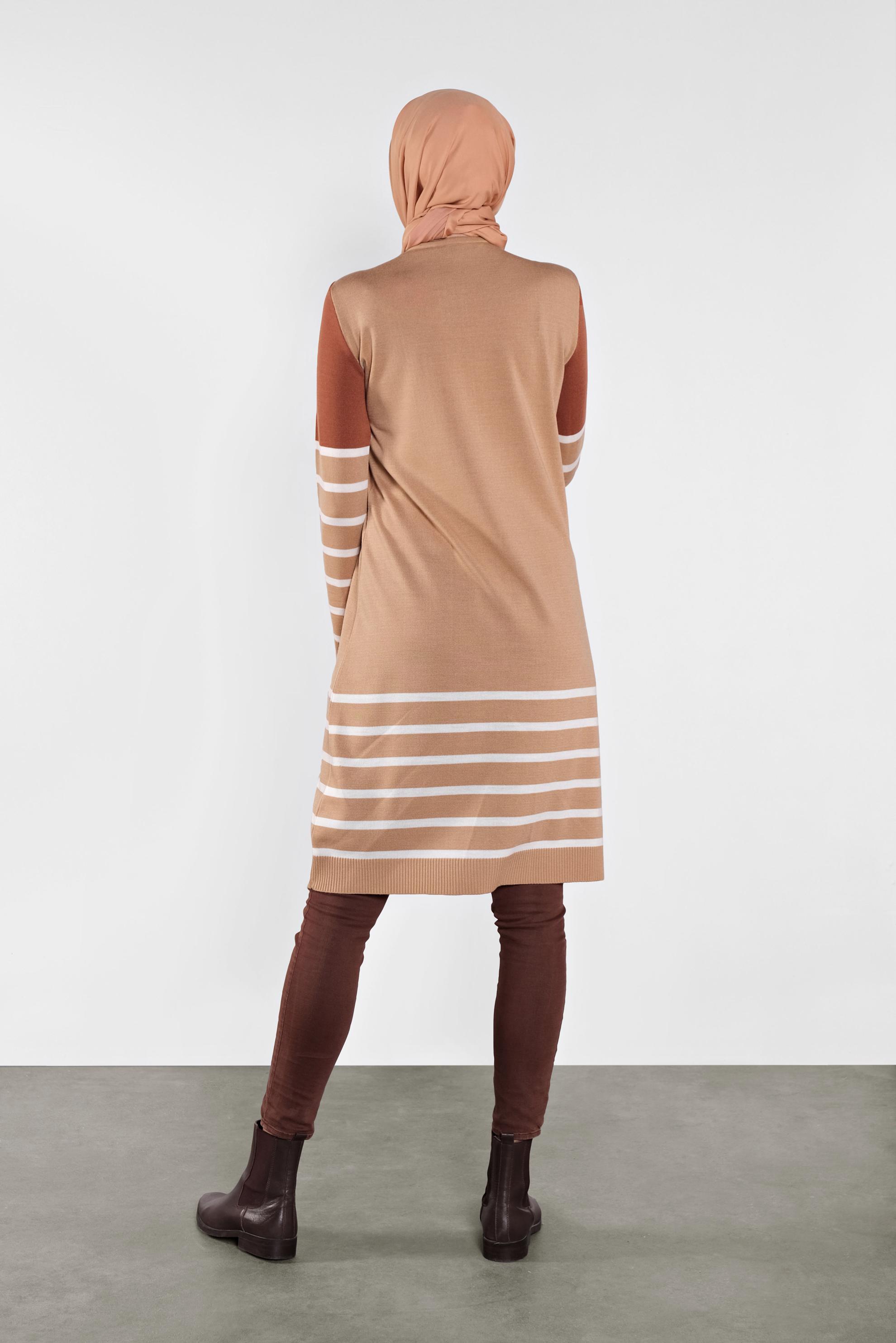 Tesettür giyim KAHVE ÇİZGİLİ TRİKO TUNİK 41077 