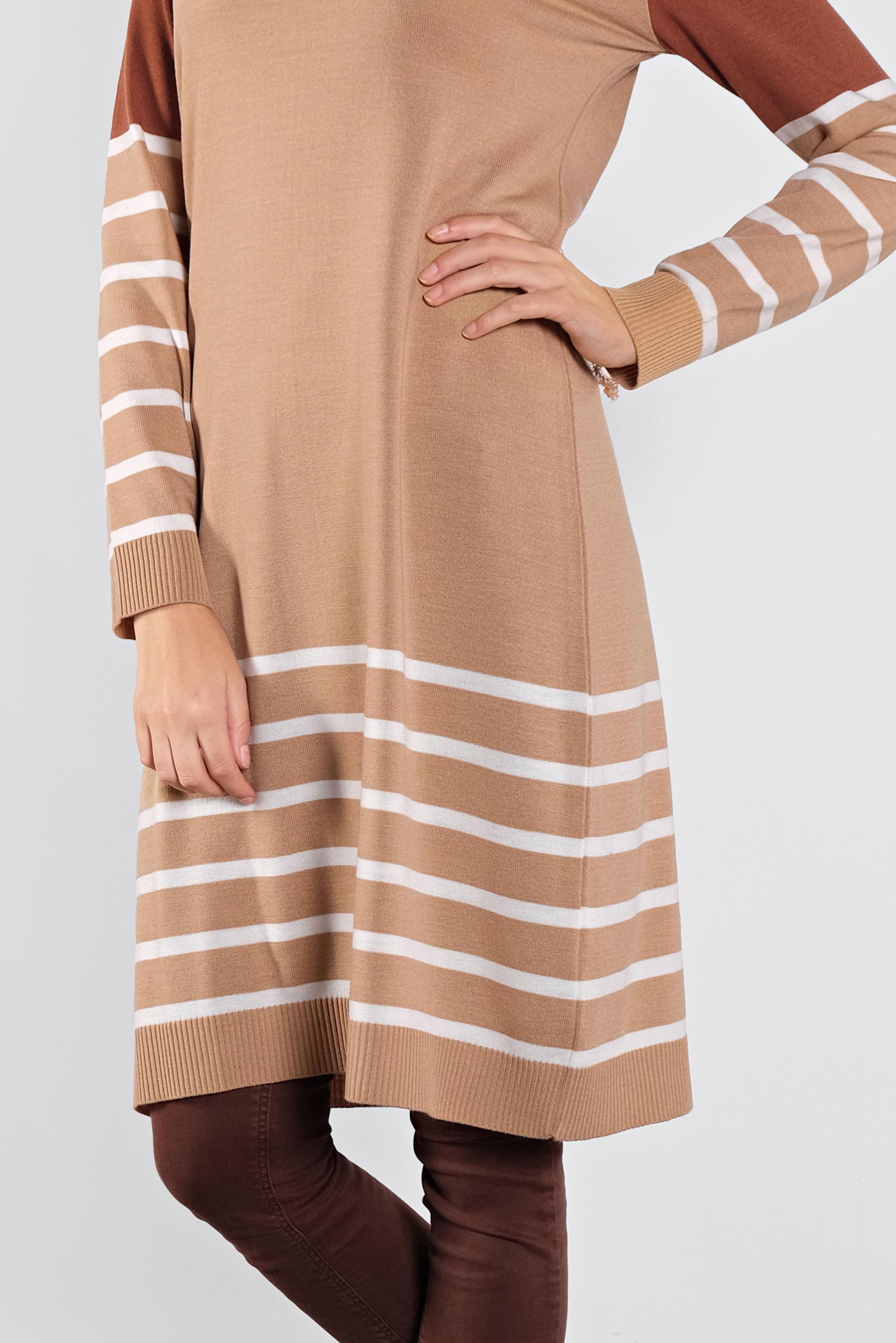 Tesettür giyim KAHVE ÇİZGİLİ TRİKO TUNİK 41077 