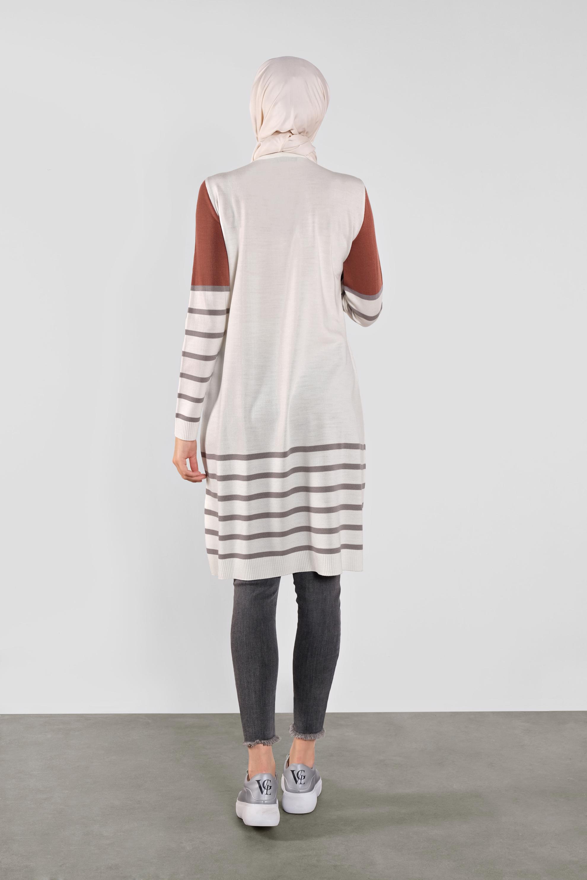 Tesettür giyim BEJ ÇİZGİLİ TRİKO TUNİK 41077 